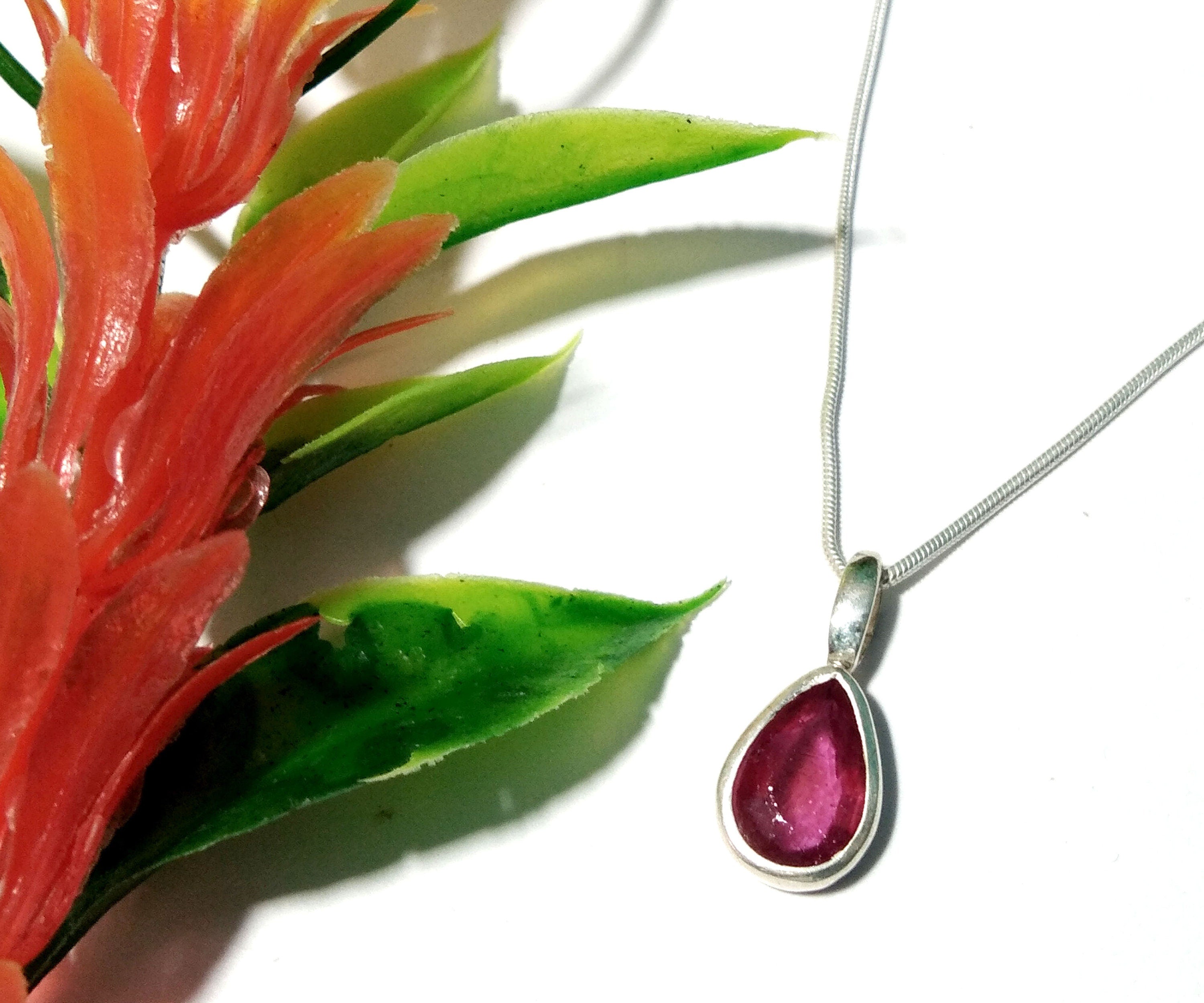 Natural Red Ruby Faceted Stone Pendant Necklace Chain, 925 Solid Sterling Silver Chain Pendant Necklace, For Gift Chain Pendant