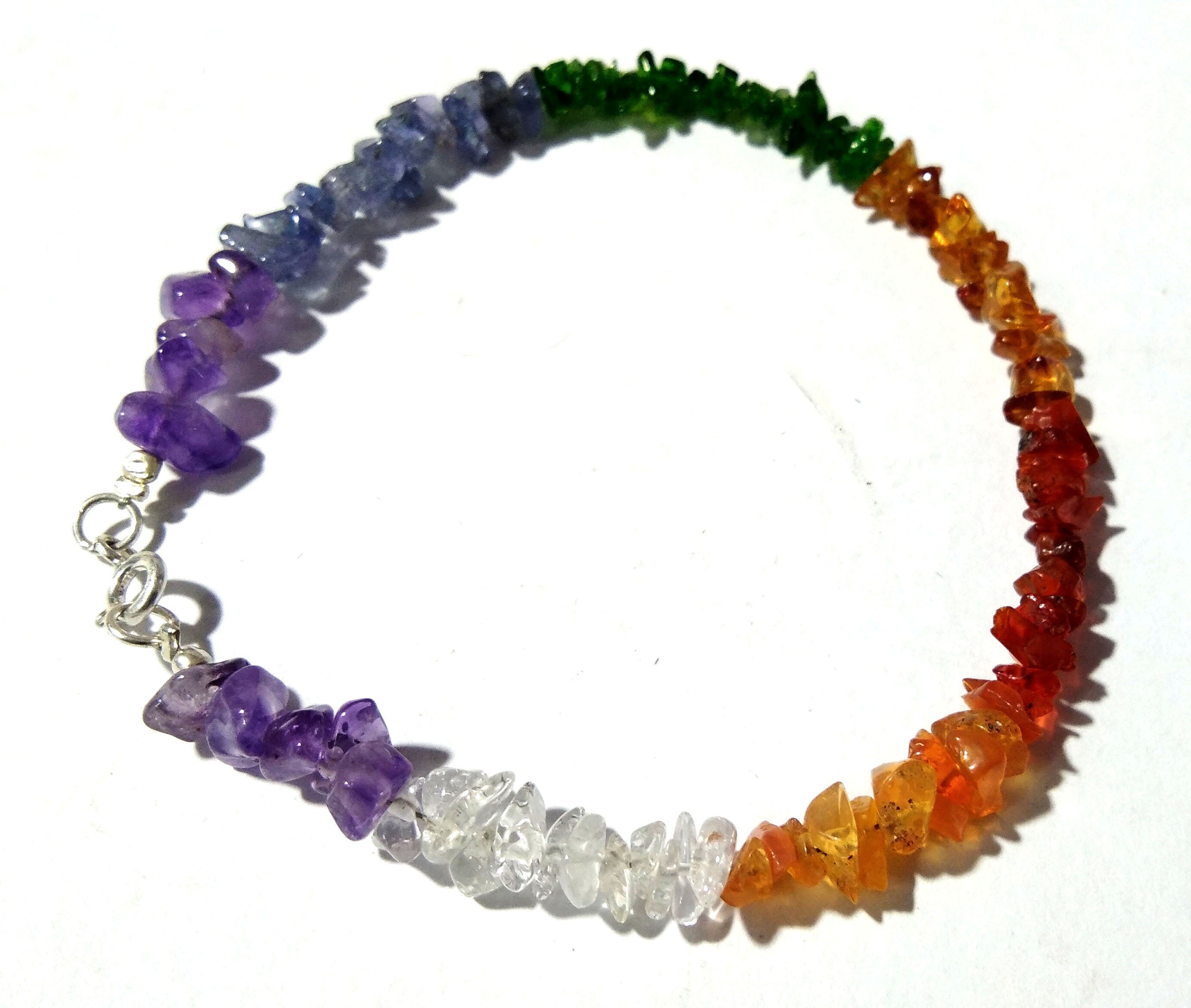 Natural Multi Rough Stone Chakras Healing Bracelet Jewelry, Real Raw Gemstone 925 Sterling Silver Beaded Gemstone Bracelet Gift For Women