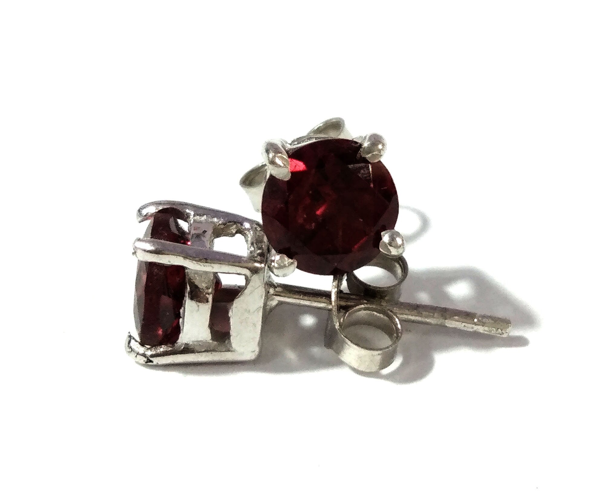Garnet Stud Earrings, 925 Solid Starling Silver Earring Jewelry Natural Red Garnet Gemstone Round Shape Stone Size 6x6mm Gift for Her, Studs