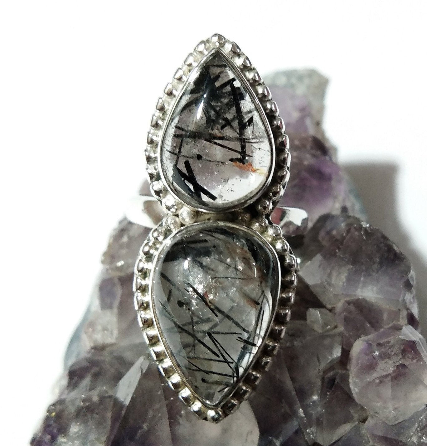 Black Rutile Quartz Gemstone Ring, 925 Starling Silver Ring, Natural Stone Ring, Beautiful Handmade Ring, For Girls/Women Ring Free Shipping