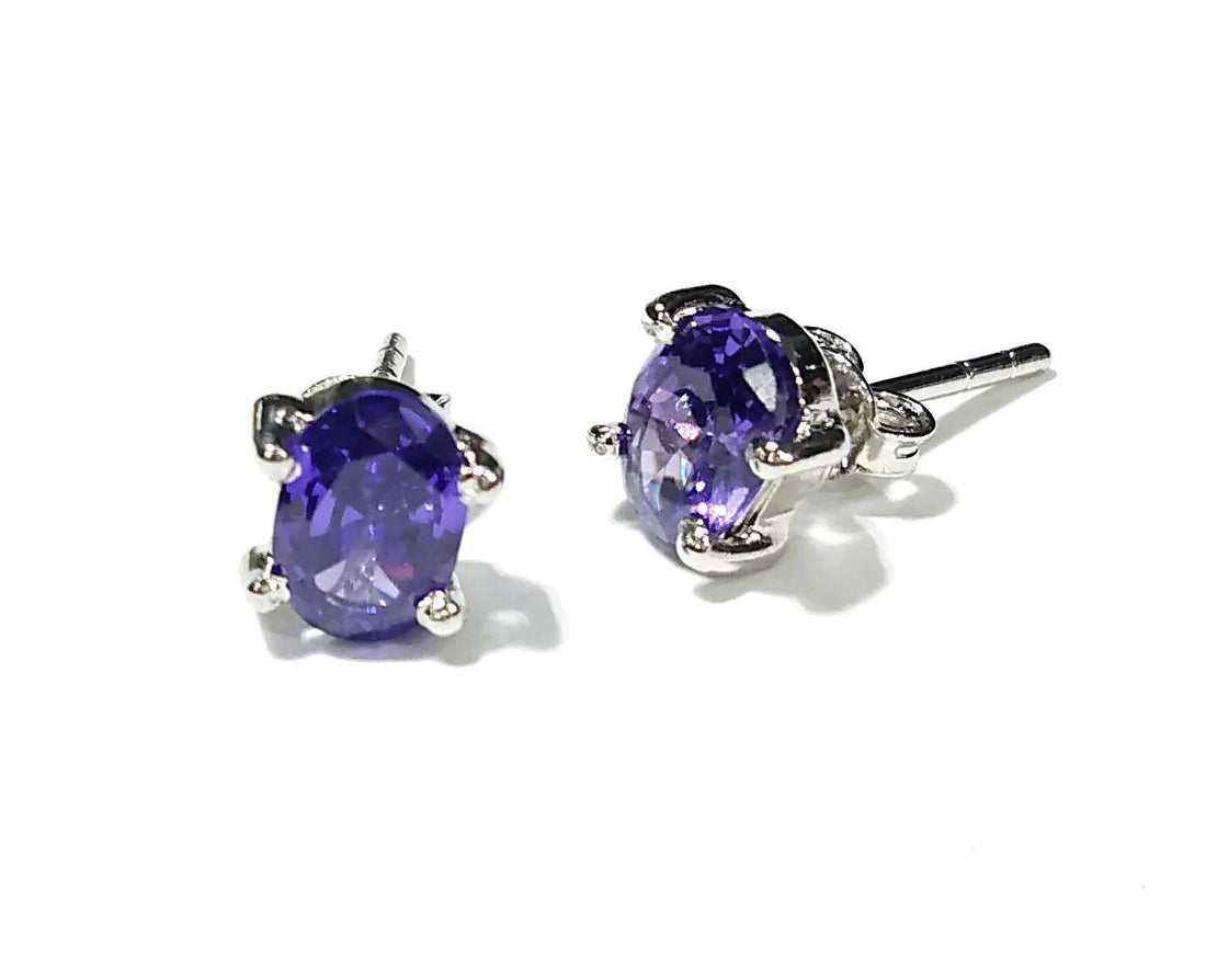 Iolite Sterling Silver Stud Earrings, 925 Solid Silver Earring Jewelry, Iolite Gemstone Oval Shape Stone Size 7x5mm Birthday Gift For Her