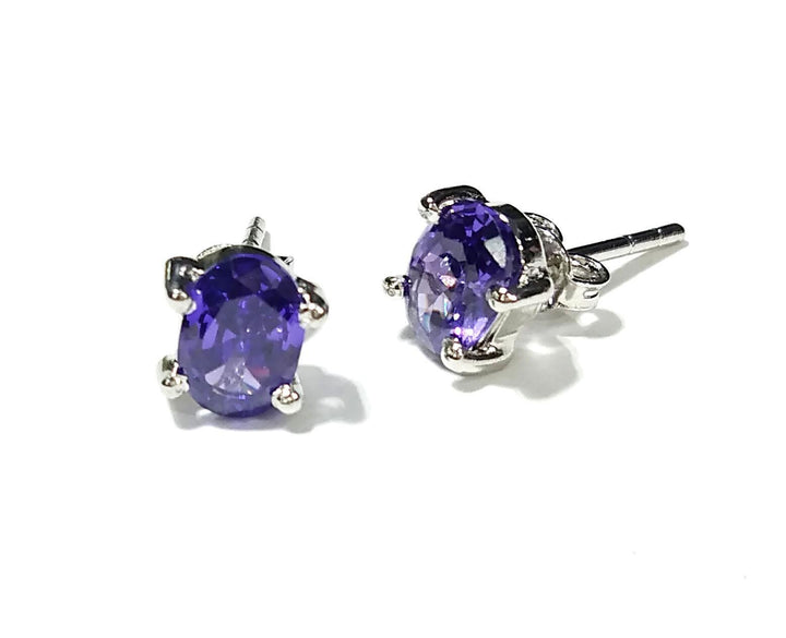 Iolite Sterling Silver Stud Earrings, 925 Solid Silver Earring Jewelry, Iolite Gemstone Oval Shape Stone Size 7x5mm Birthday Gift For Her
