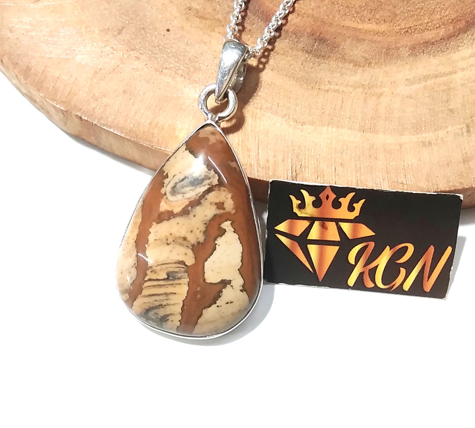 Natural Picture Jasper Gemstone Pendant, 925 Starling Silver Pendant Necklace Chain, Handmade Jewelry Stone Size 30x21mm Gift Pendant