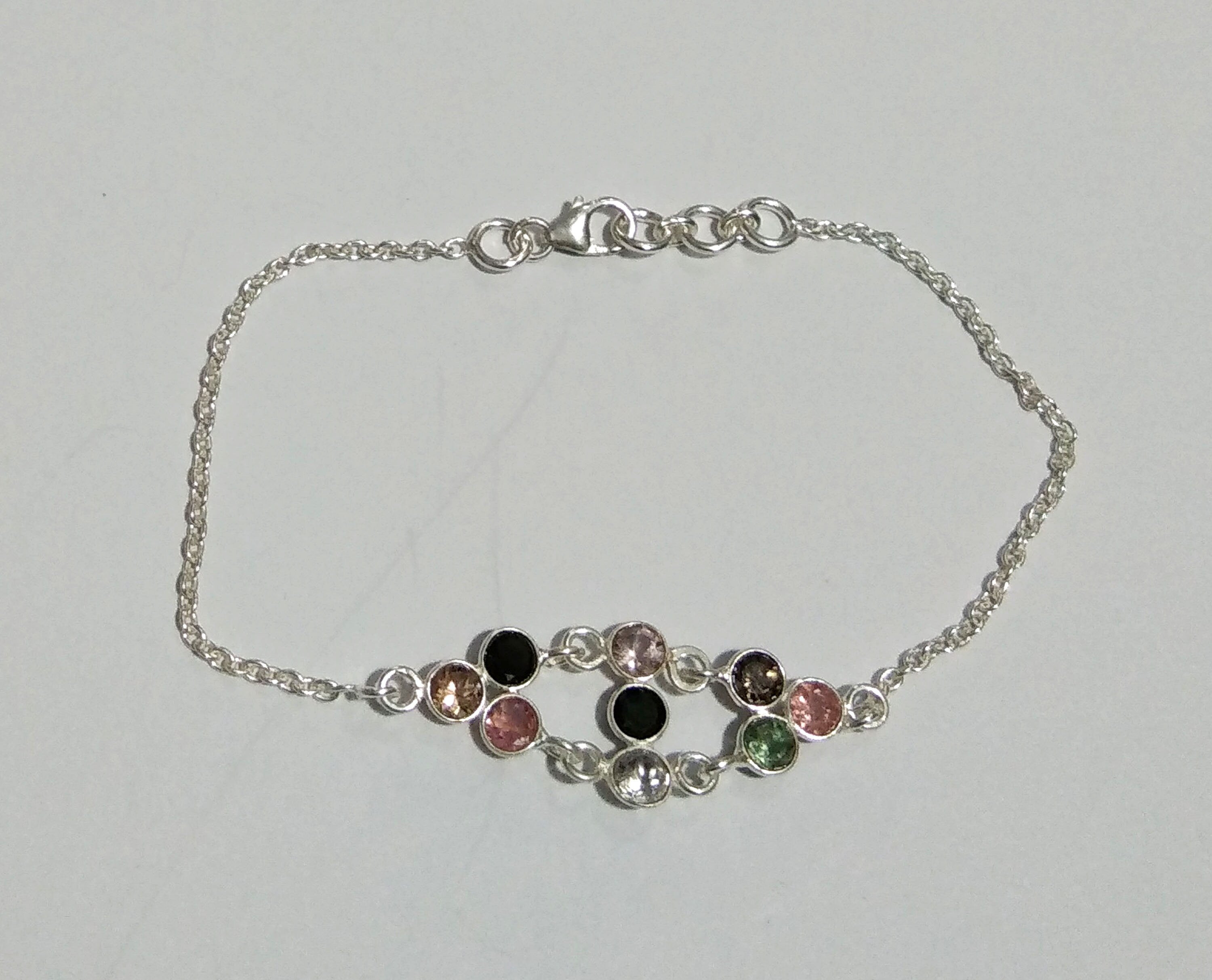 Multi Tourmaline Gemstone Bracelet, 925 Sterling Silver Bracelet, Natural Tourmaline Stone Adjustable Bracelet, 9 inches Gift Bracelet