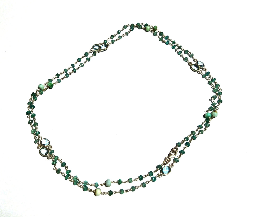 Natural Green Apatite Rondelle Beads Chain Necklace, 925 Starling Silver Chain 44''Inches Adjuster Beaded Chain Necklace Jewelry Making Gift