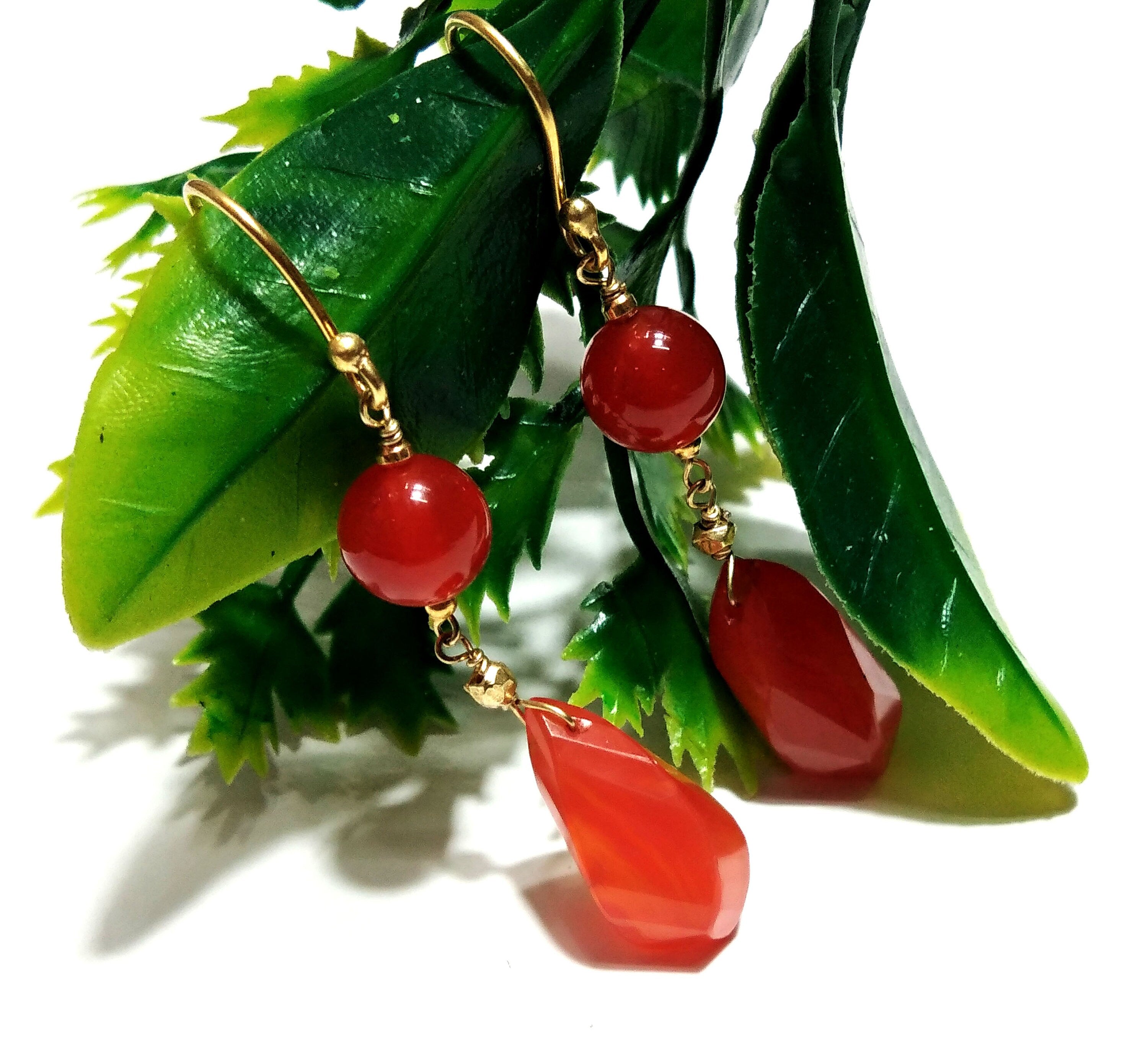 Natural Carnelian Gemstone Earrings, 925 Solid Sterling Silver With Gold Plated Earrings, For Girls & Women Earring, Gift Birthday Earrings