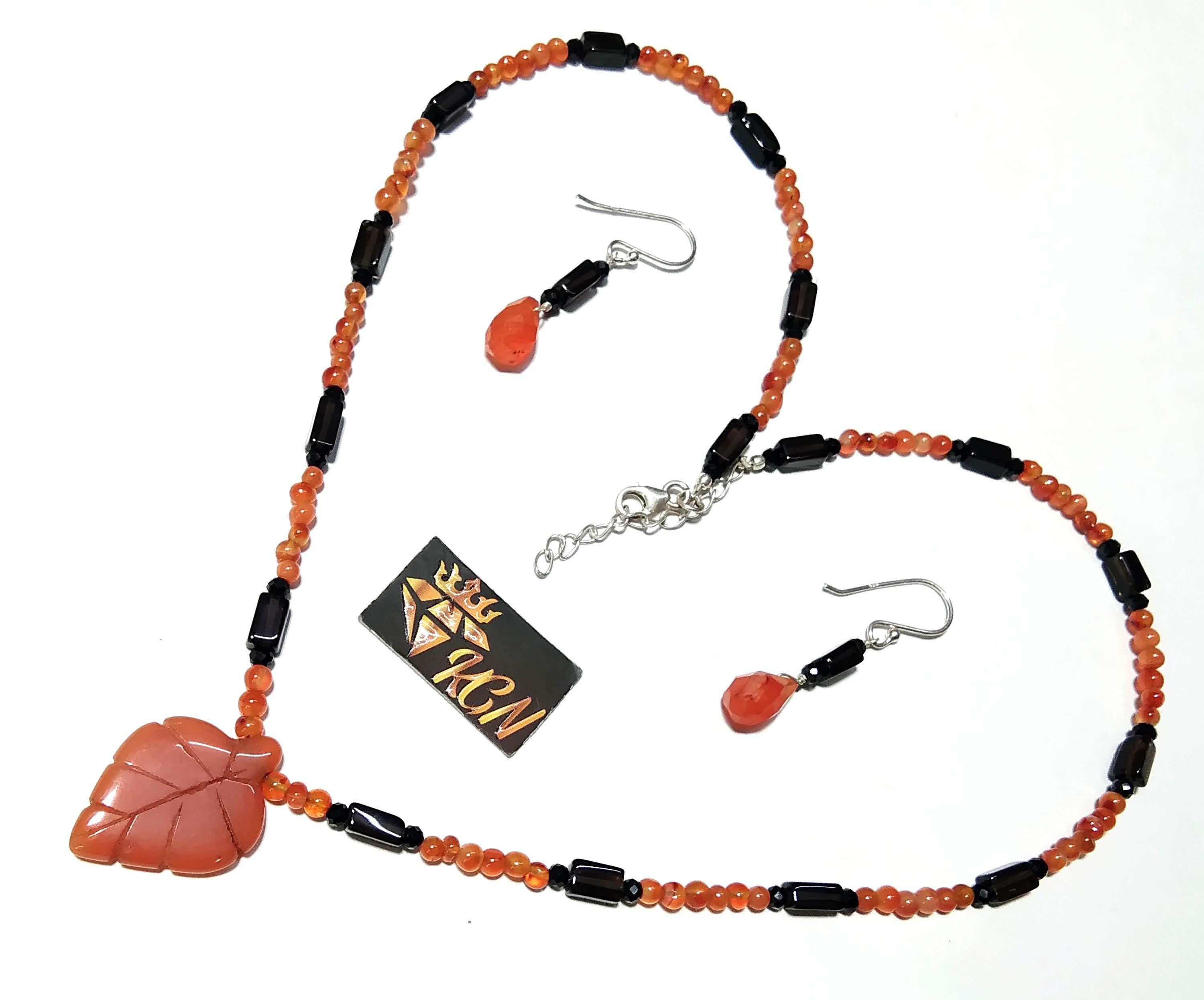 Natural Caroline /Black Onyx Beads Necklace Earring Jewelry Set, 925 Solid Sterling Silver Necklace Earring, Jewelry Gift For Girls & Women