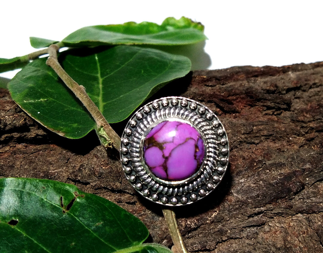 Purple Copper Turquoise Ring, Mohave Turquoise 925 Sterling Silver Ring, Boho Ring, Turquoise Jewelry, Natural Stone Ring, Purple Stone Ring