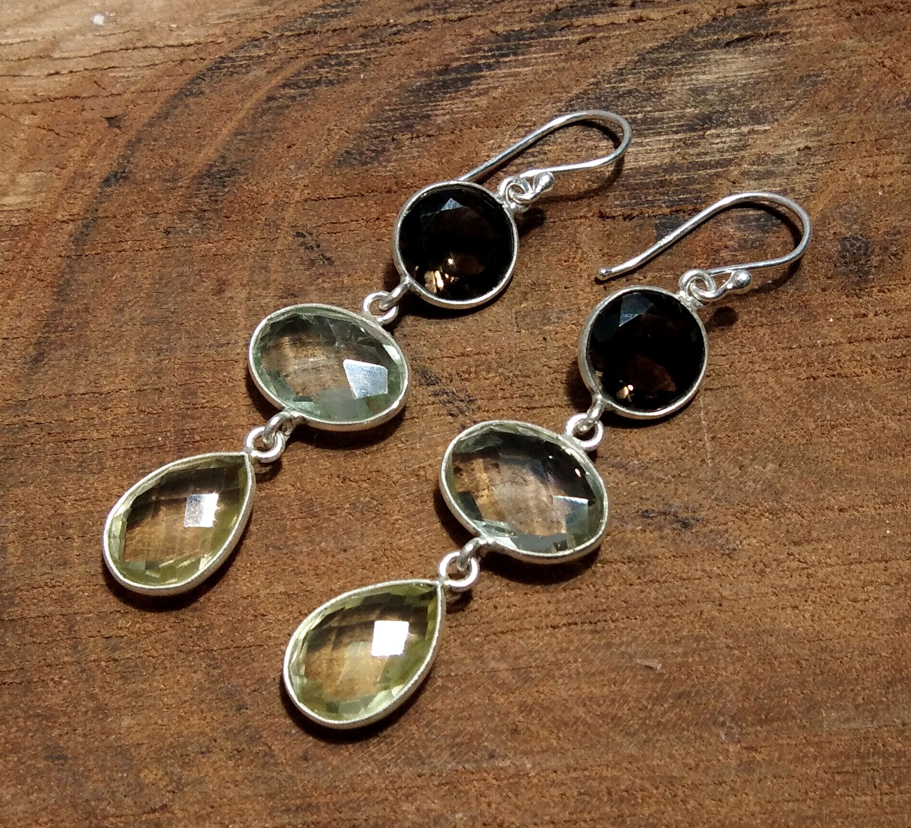 Natural Lemon Quartz, Smoky Quartz, Green Amethyst Stone Drop Earring, 925 Sterling Silver Earring Gemstone, Gift Birthday Earring Jewelry