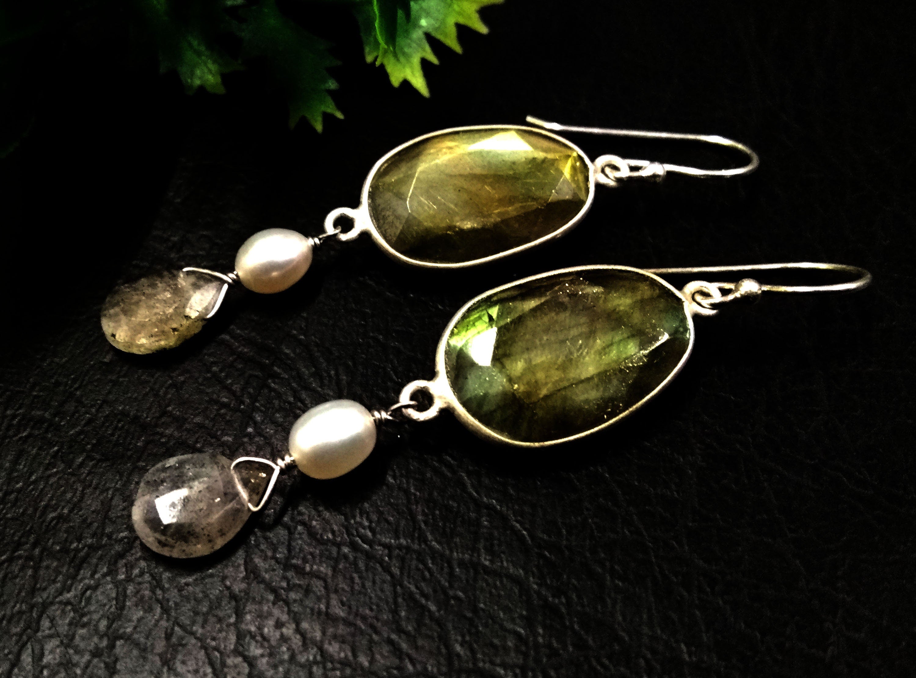 Natural Labradorite Yellow Fire Stone Earring, 925 Solid Starling Silver Earring, Labradorite Stone Handmade Gift Christmas Women Earring