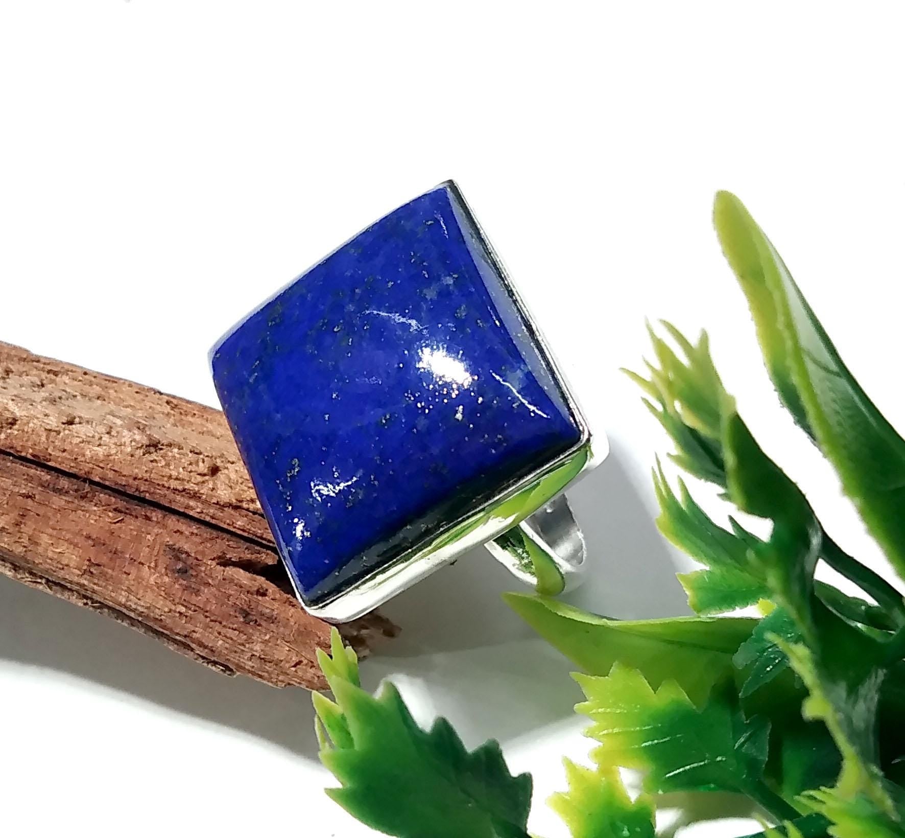 Lapis Lazuli Gemstone Ring, Solid 925 Sterling Silver Ring, Natural Genuine Lapis Lazuli Cabochon Stone Ring, Healing Crystal Jewelry Gift