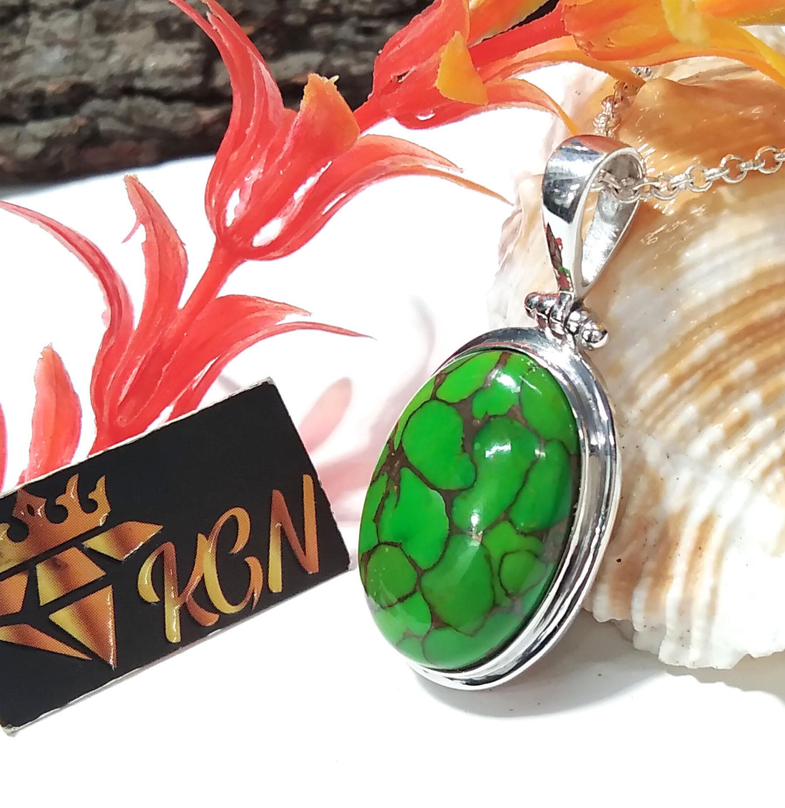 Natural Green Copper Turquoise Pendant Chain Necklace, 925 Starling Silver Pendant, Nice Green Color Pendant, Gift Wedding Pendant Jewelry