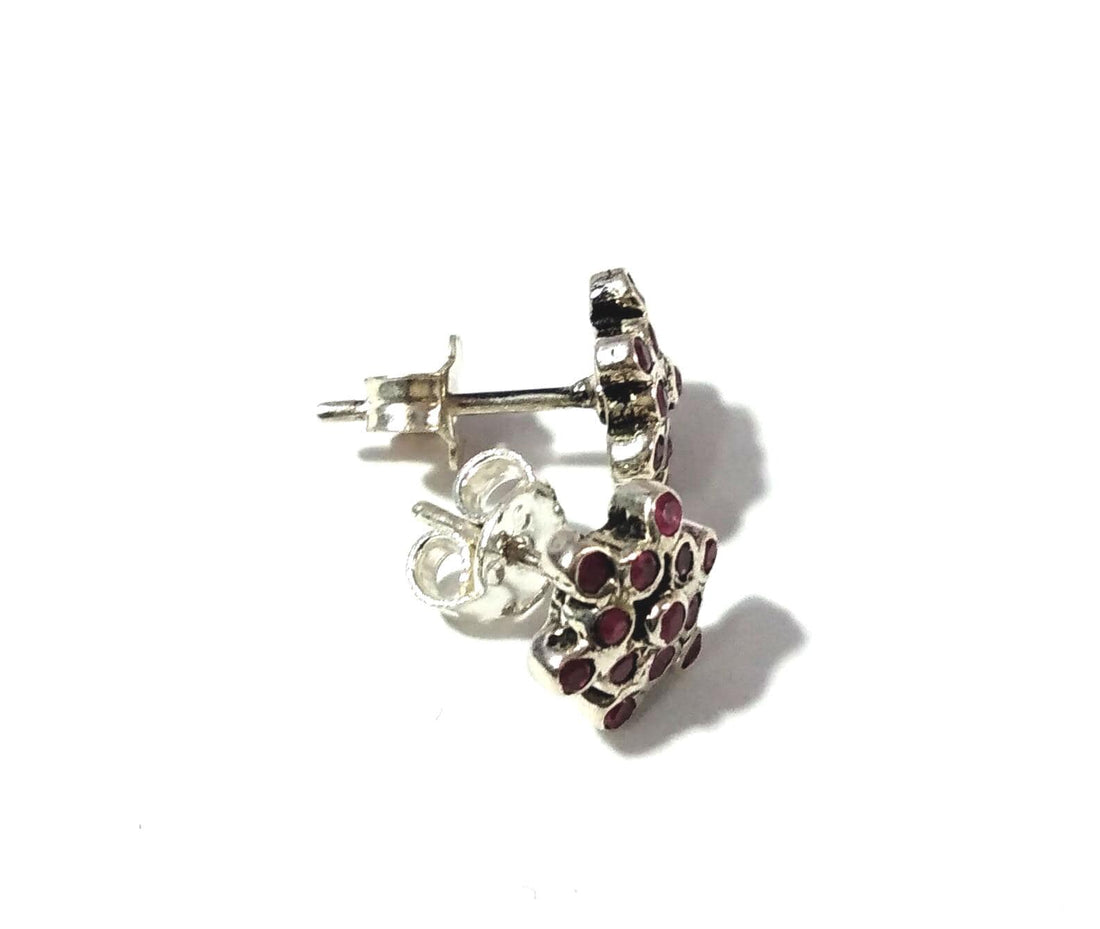 Natural Red Ruby Stone Stud Earring, 925 Solid Starling Silver Earring, Jewelry Nice Color Red Ruby Gemstone Round Shape Gift Studs New Year