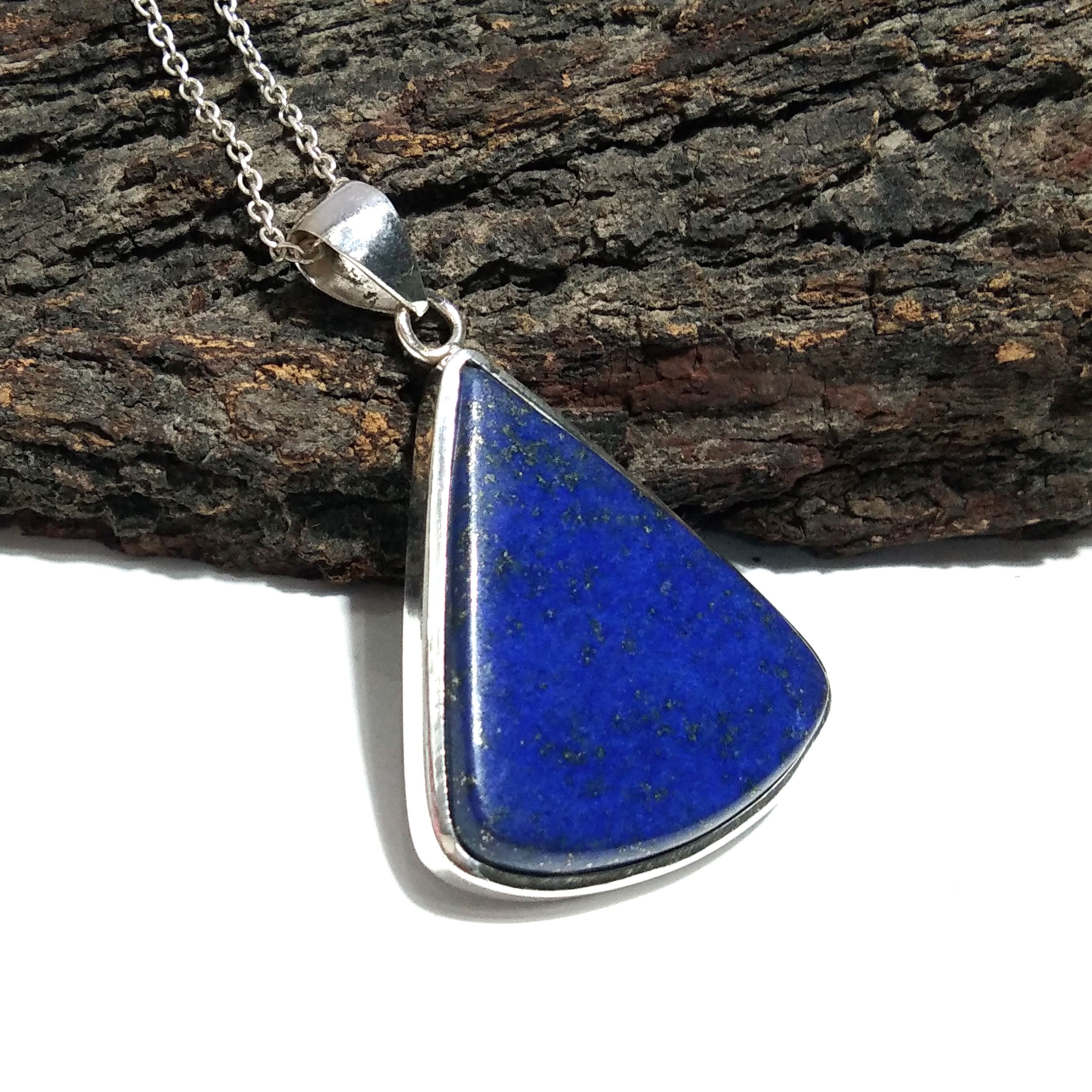 Natural Lapis Lazuli Gemstone Chain Pendant Necklace, 925 Starling Silver Pendant, Handmade Jewelry, Lapis Lazuli Stone Size 34x30mm Pendant