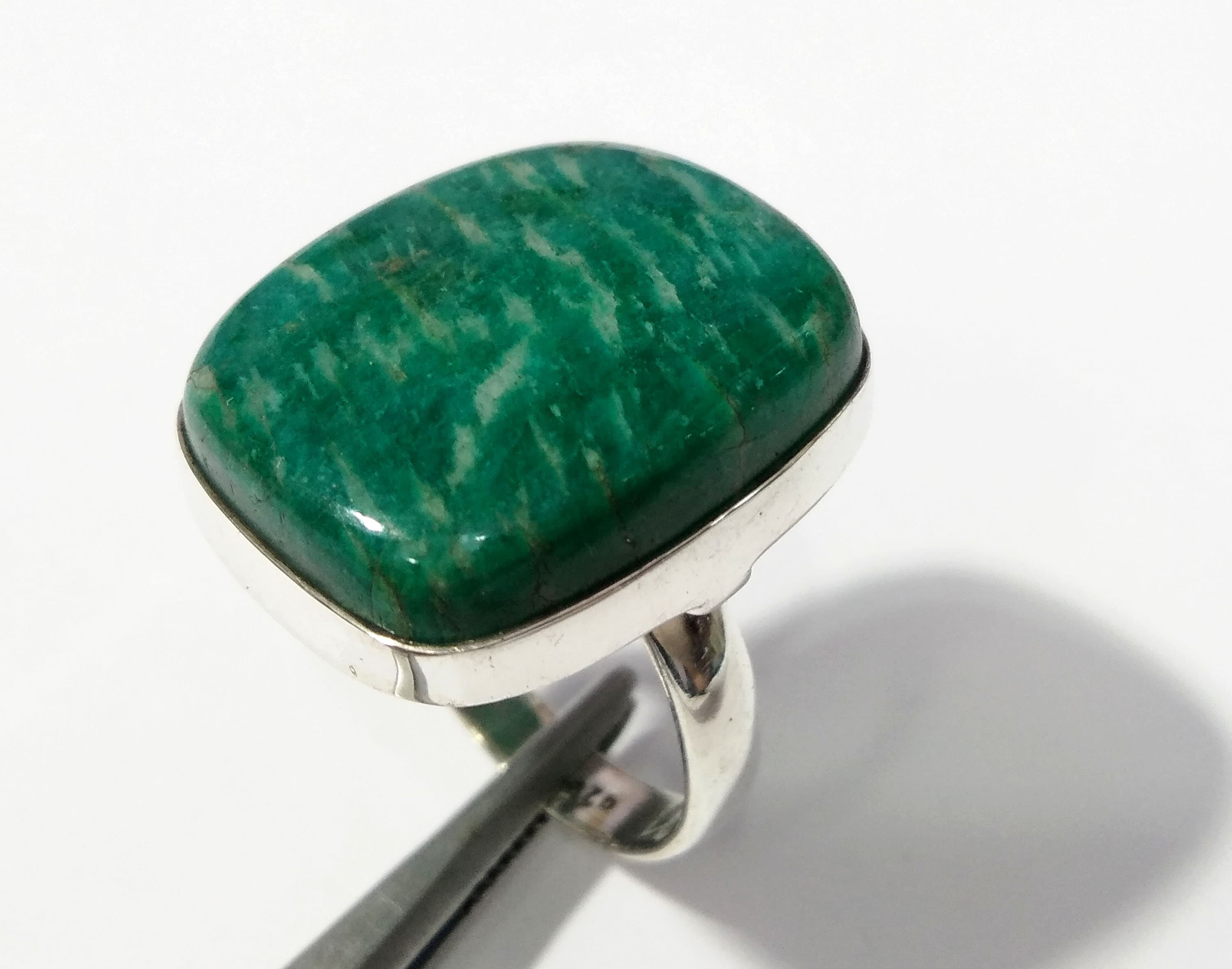 Natural Amazonite Gemstone Ring, 925 Solid Sterling Silver Ring, Amazonite Stone Size 23x20 mm Cushion Shape Gift Birthday Ring