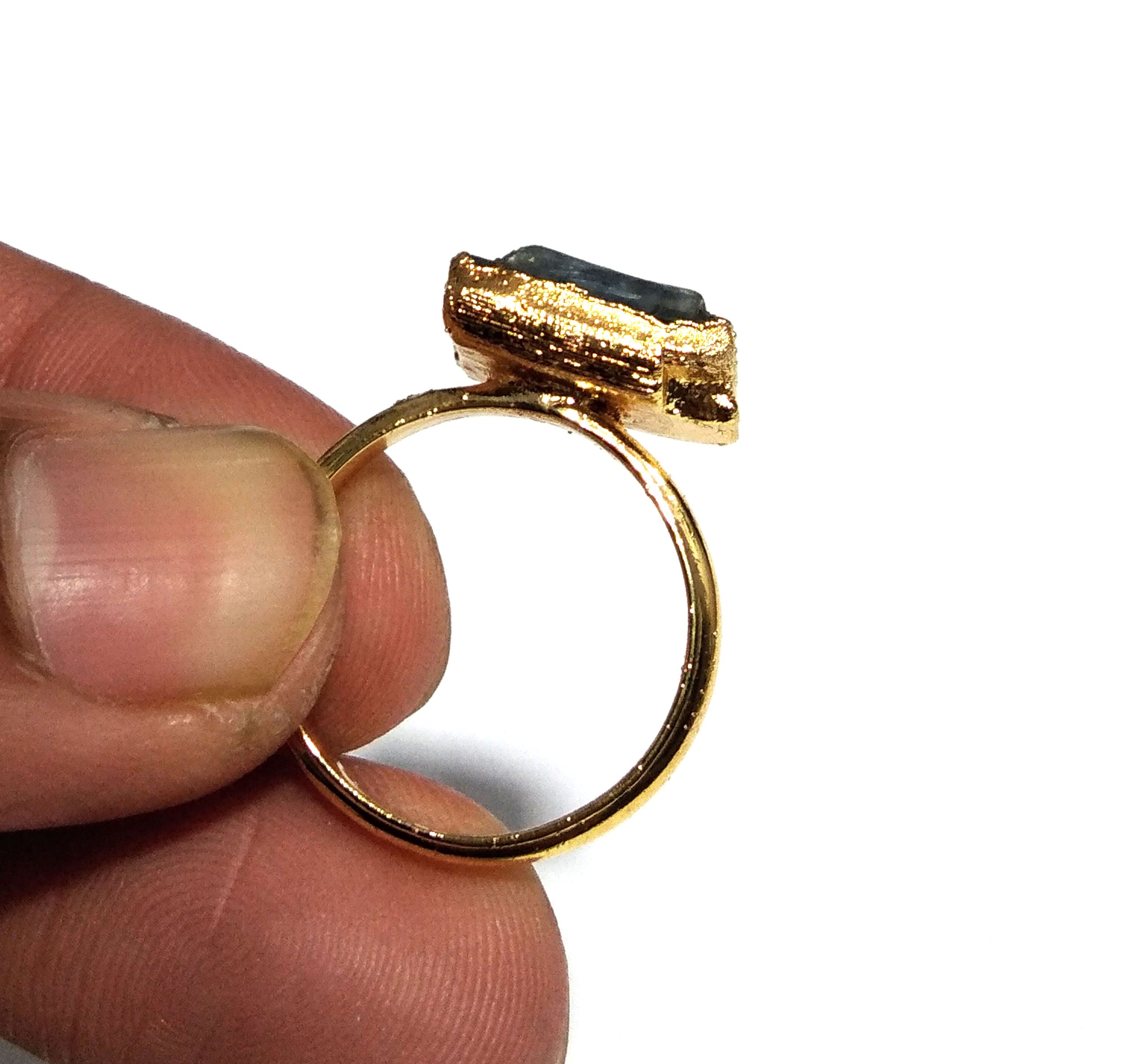 Natural Blue Kyanite Raw Stone Ring, Solid 925 Sterling Silver With Gold Plated Ring, Kyanite Stone Size 9x13mm Handmade Gift Statement Ring