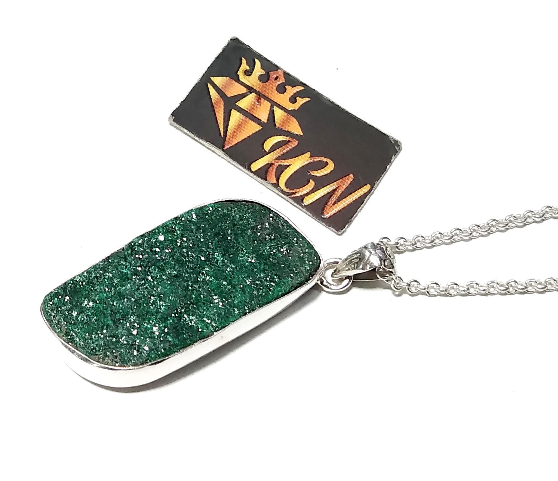 Natural Malachite Druzy Gemstone Pendant, 925 Starling Silver Jewelry Pendant, Amazing Malachite Druzy Pendant, Handamde Chain Necklace