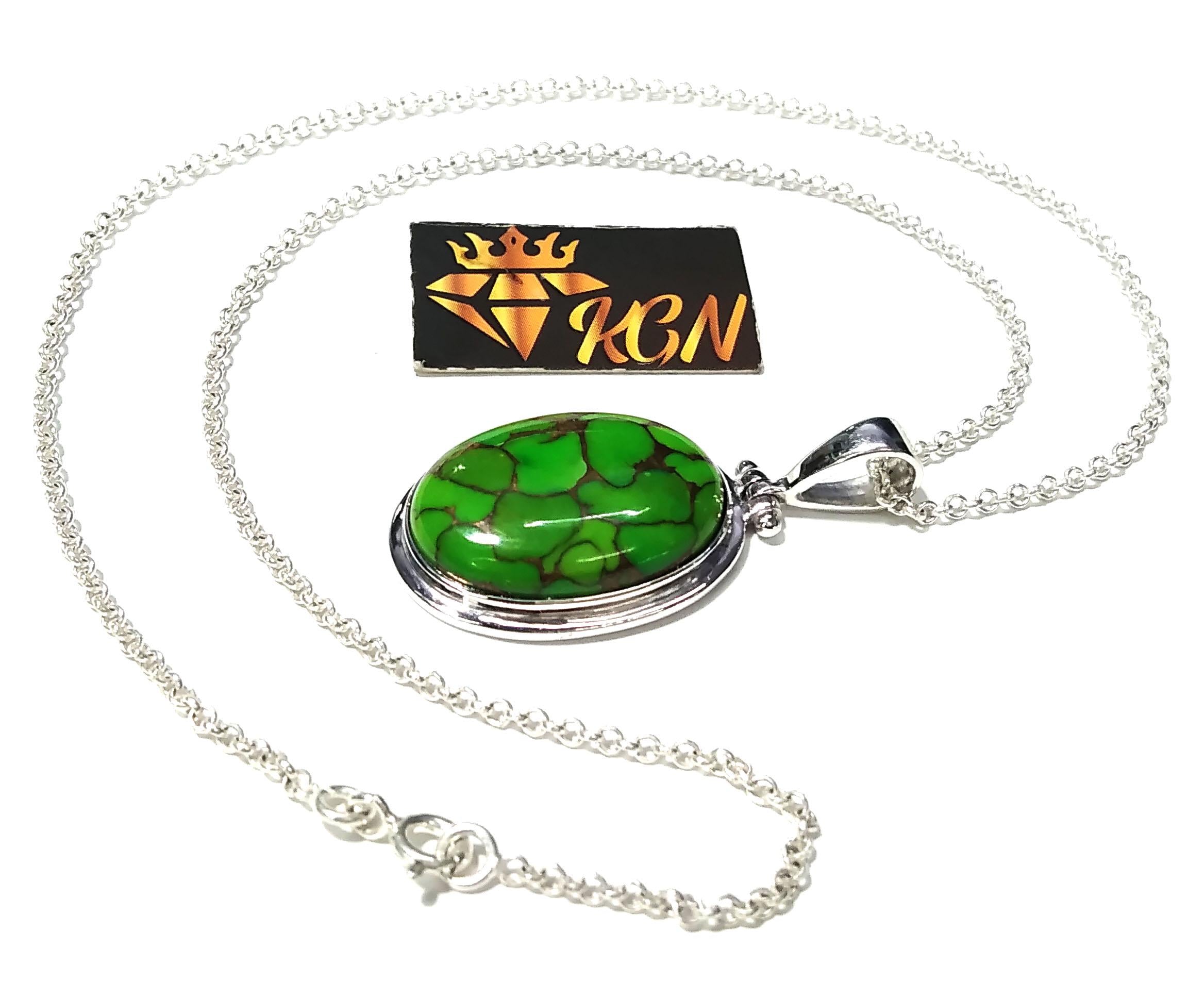 Natural Green Copper Turquoise Pendant Chain Necklace, 925 Starling Silver Pendant, Nice Green Color Pendant, Gift Wedding Pendant Jewelry