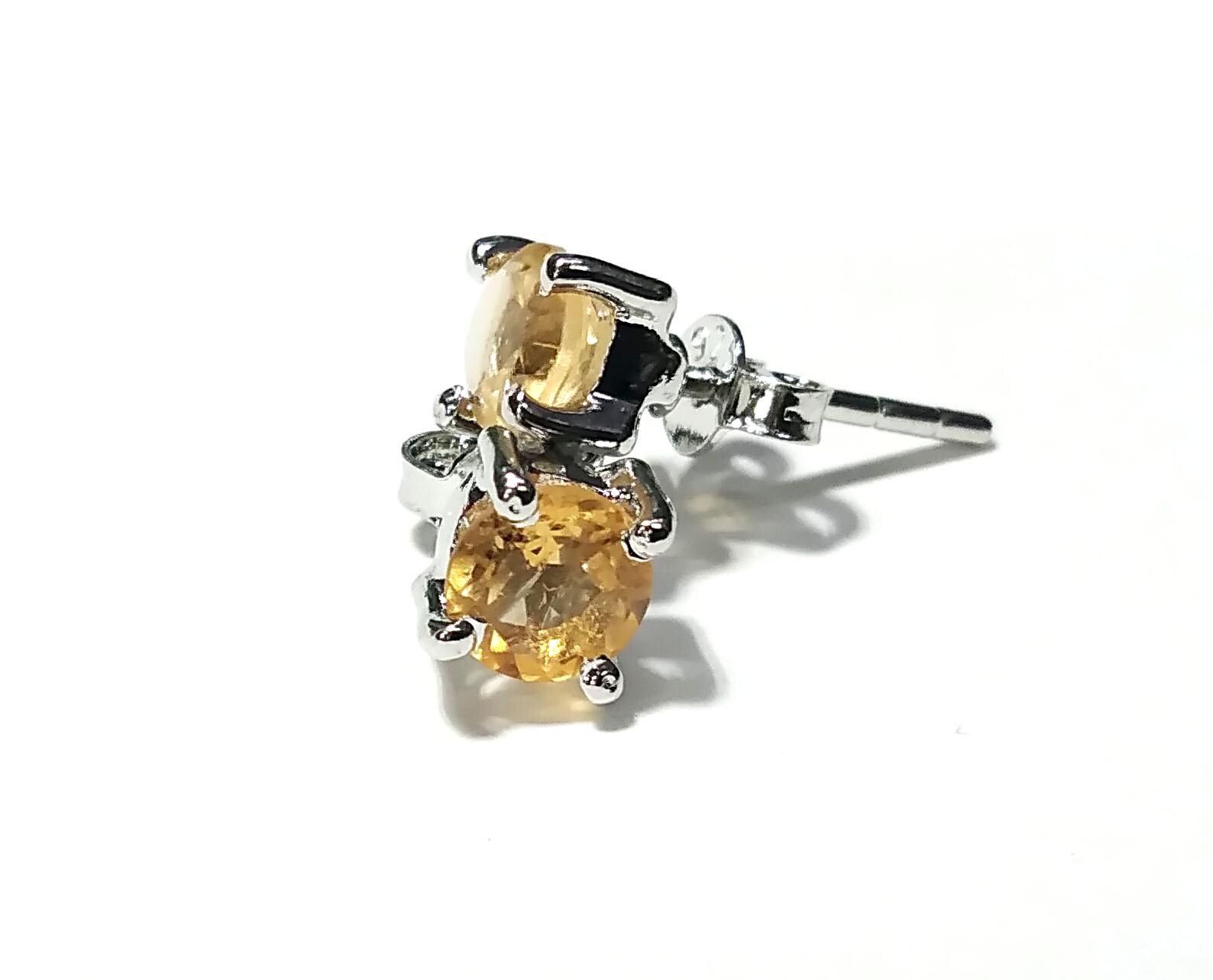 Natural Citrine Stud Earrings, 925 Starling Silver Jewelry Earring, Amazing Citrine Gemstone Round Shape Stone Size 5x5mm Gift For Her