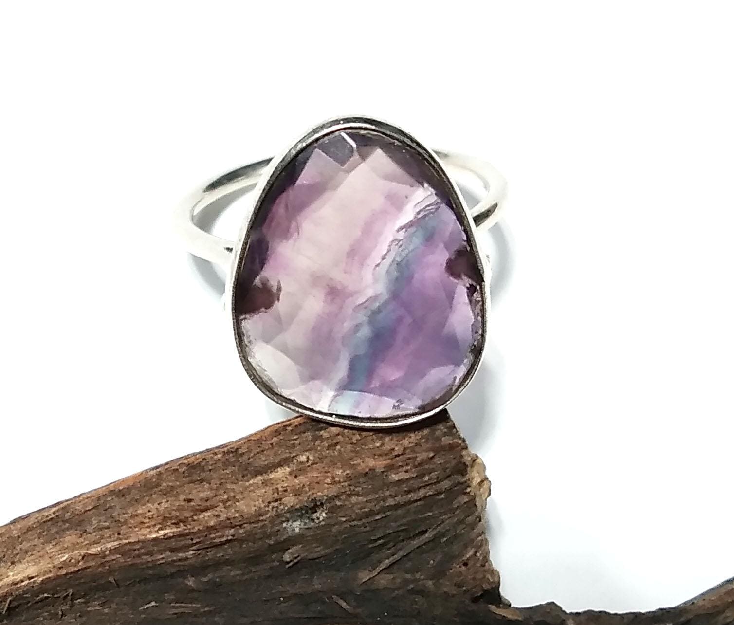 Natural Green And Purple Fluorite Ring, 925 Solid Sterling Silver Ring, Stone Size 17x14mm Handmade Silver Ring, Crystal Ring For Women Gift