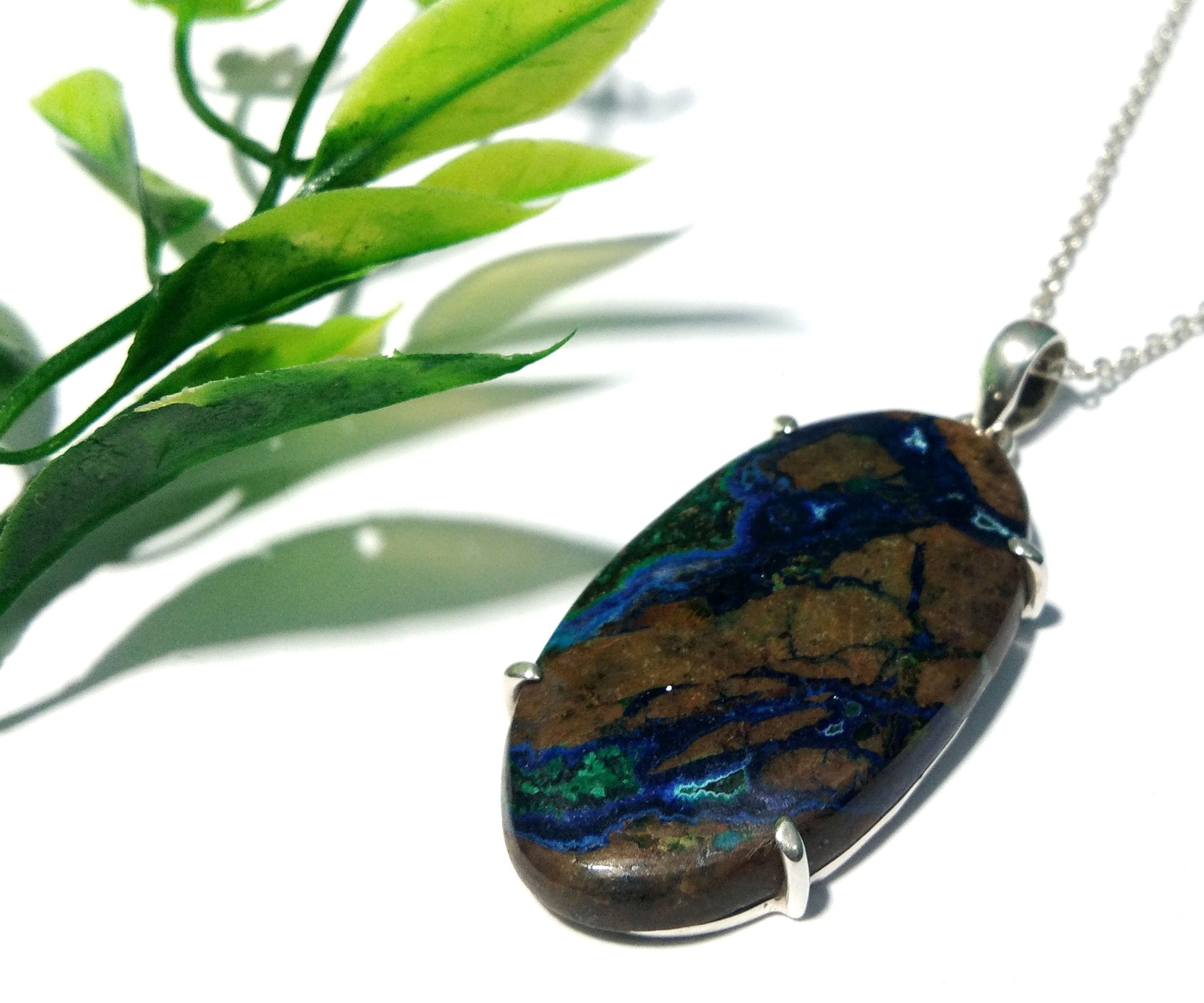 Natural Azurite Malachite Gemstone Chain Pendant Necklace, 925 Sterling Silver Pendant Jewelry Handmade Pendant Necklace & Easter Pendant