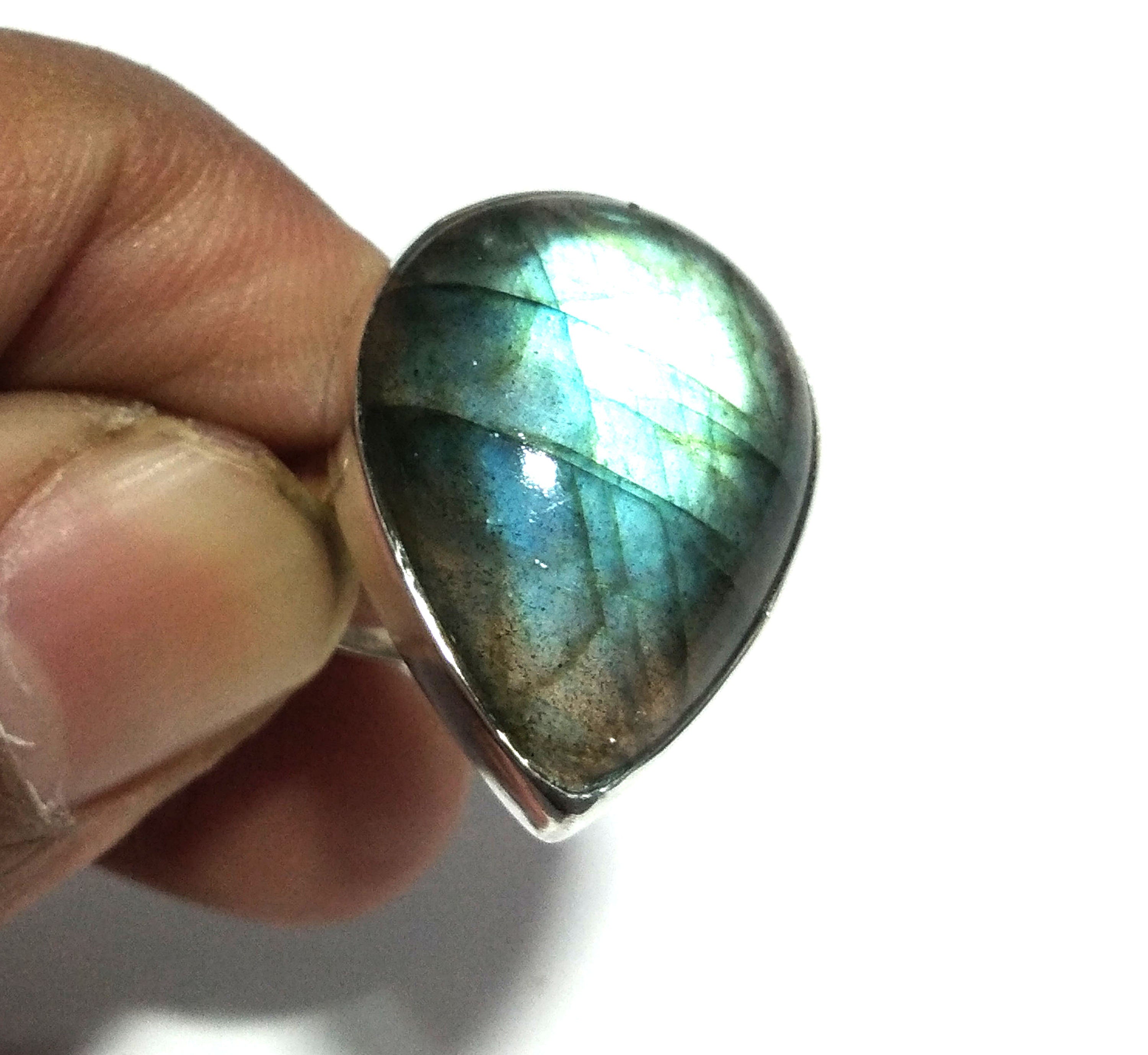 Natural Labradorite Green Fire Gemstone Ring, 925 Solid Sterling Silver Ring, Labradorite Stone Size 23x17 mm Handmade Gift Birthday Ring