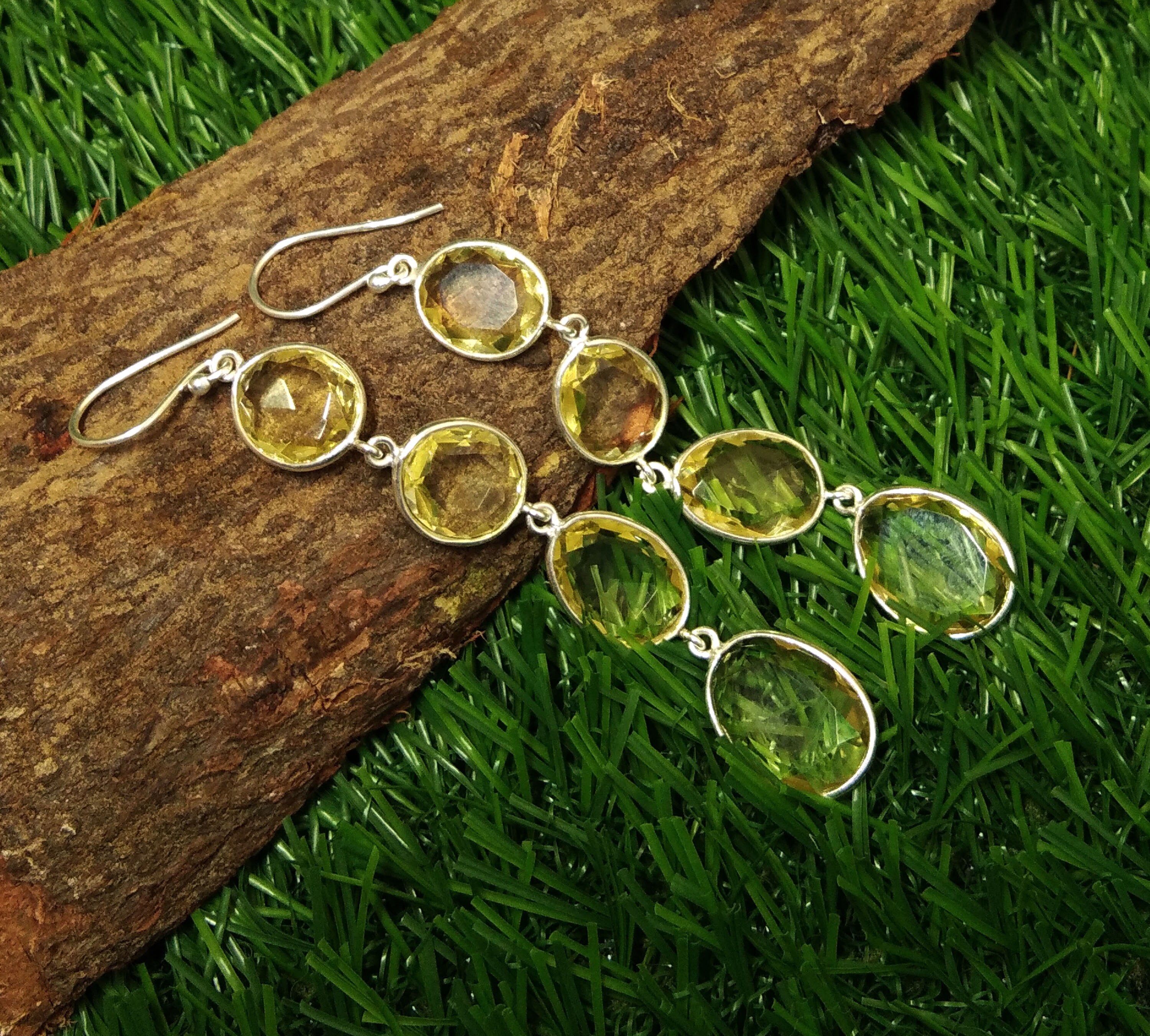 Natural Lemon Quartz Gemstone Earring, 925 Solid Starling Silver Earring, A+++ Lemon Quartz Stone Fancy Shape Stone Size 15x11mm to 11x10mm