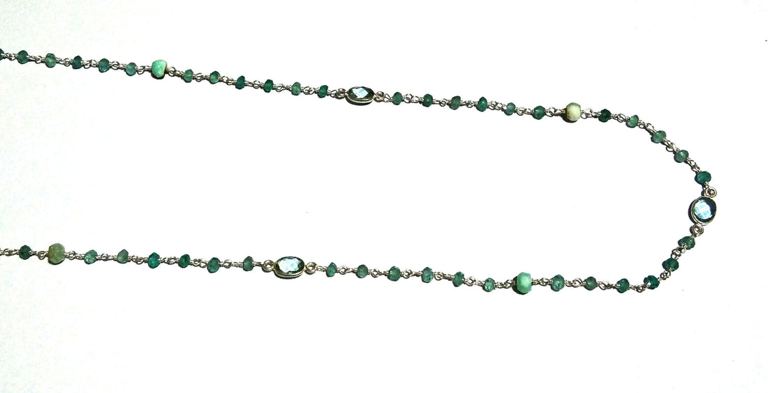 Natural Green Apatite Rondelle Beads Chain Necklace, 925 Starling Silver Chain 44''Inches Adjuster Beaded Chain Necklace Jewelry Making Gift