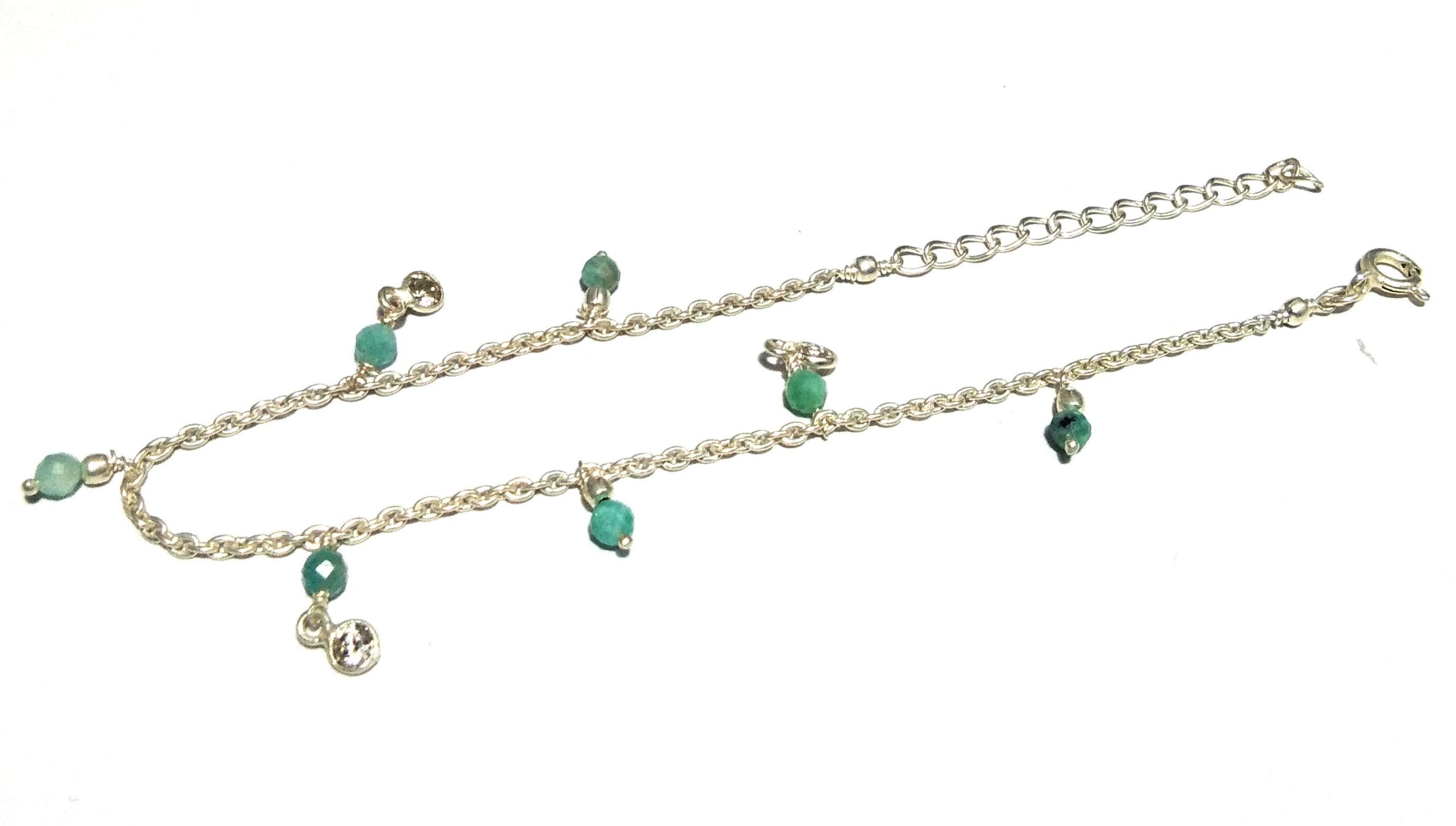 Natural Amazonite Beads Stone Chain Bracelet, 925 Sterling Silver Chain Stone Beads Bracelet, Wedding Bracelet, Gift Valentine day Bracelet