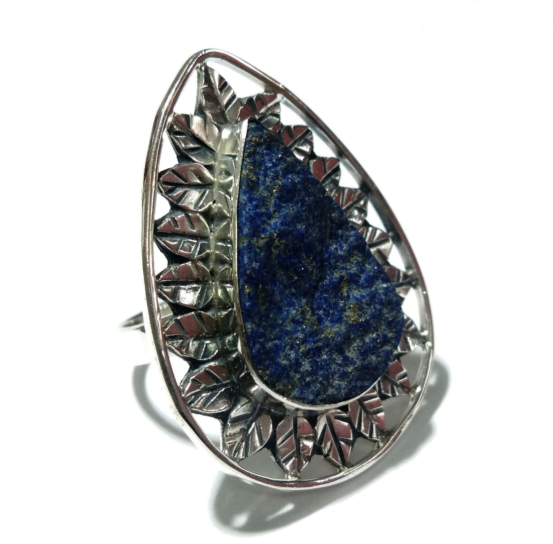 Lapis Lazuli Druzy Ring, 925 Starling Silver Ring, Natural Gemstone Lapis Lazuli Druzy Jewelry, Beautiful Leaf Stylish Ring, Handmade Ring.