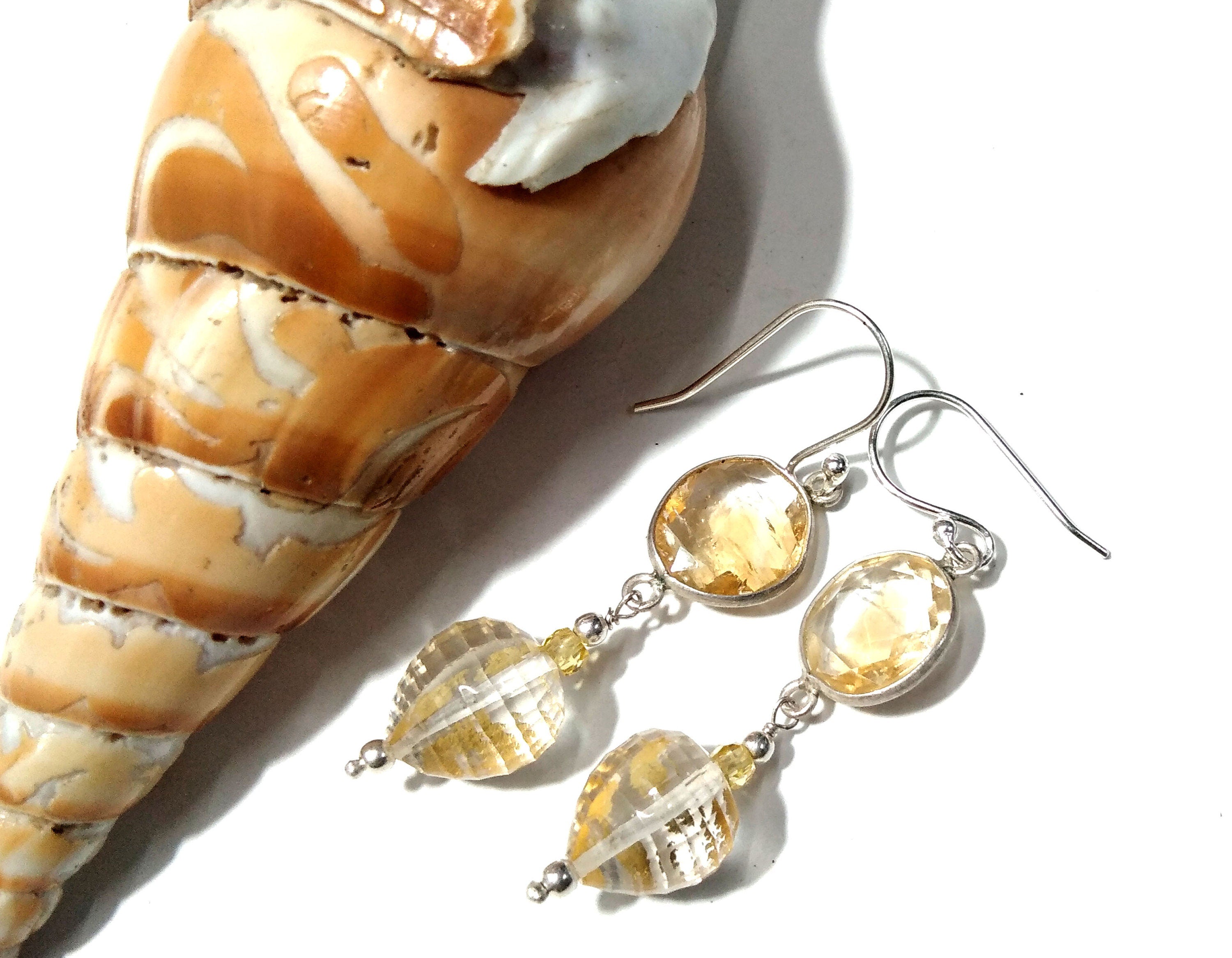 Natural Doublet Gemstone Crystal Quartz & Citrine Earrings, Amazing Color Gemstone With 925 Silver Earring, For Girls/Women