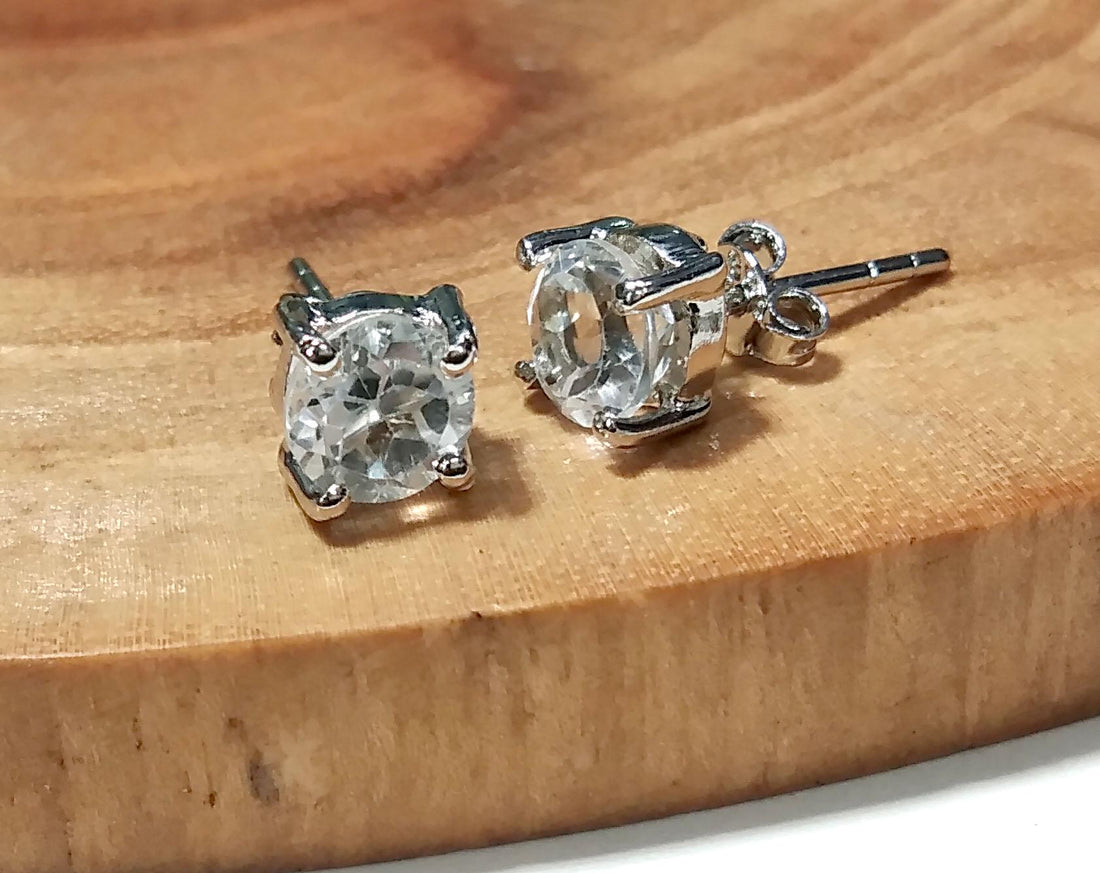 Round Crystal Quartz Studs Earrings, 925 Starling Silver Earring, Natural Crystal Quartz Stud Earrings, Screw Back/Push Back Earrings Gift