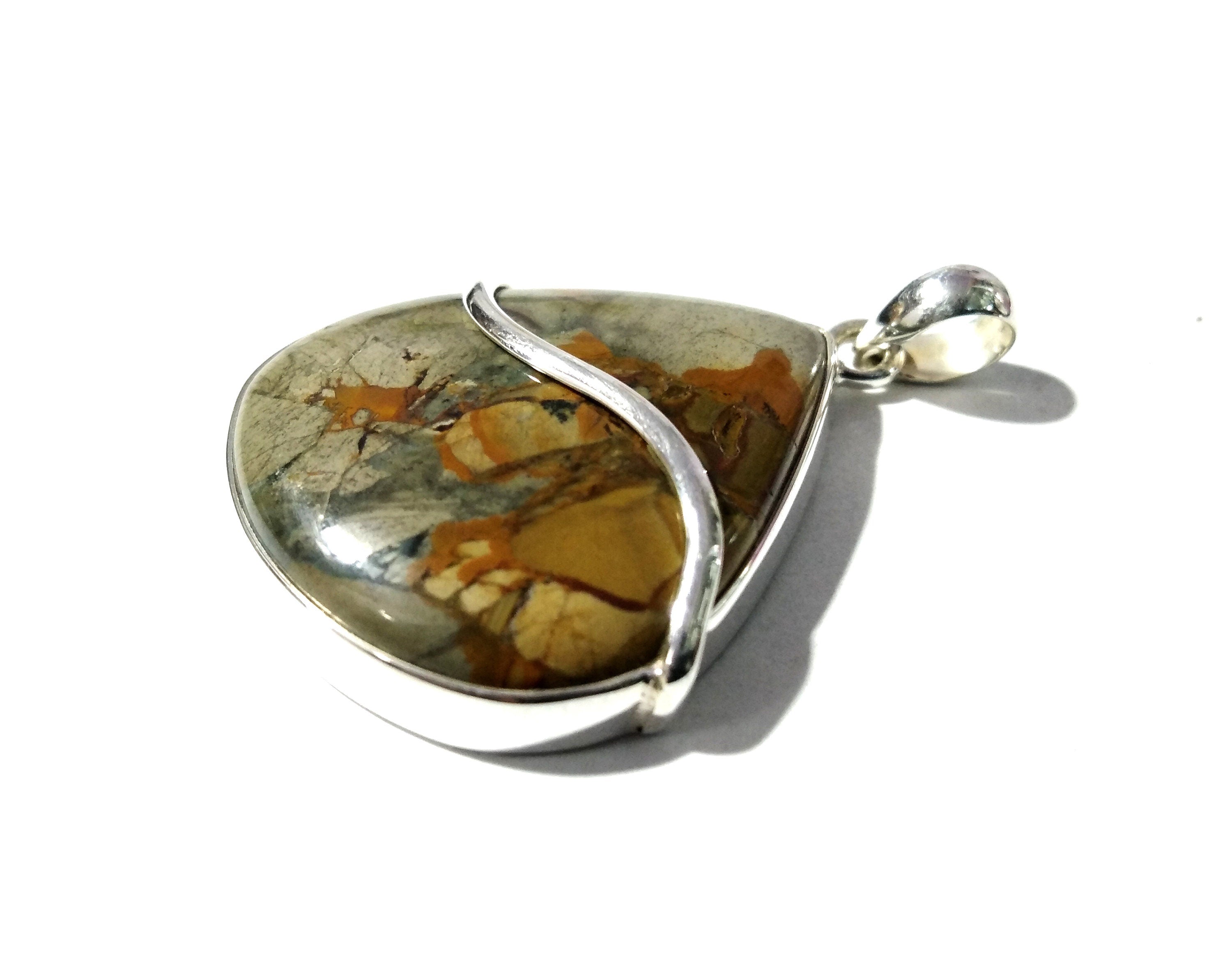 Natural Polychrome Jasper Gemstone Pendant, 925 Solid Starling Silver Pendant, Pear Shape Handmade Pendant Jewelry, Gift For Women Pendant