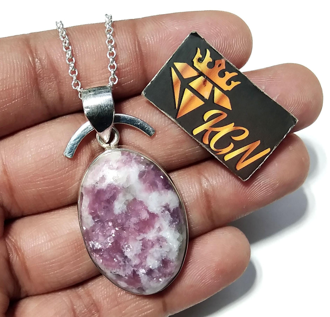 Lepidolite Gemstone Pendant ! Solid 925 Starling Silver Jewelry Pendant, Natural Gemstone Lepidolite Chain Pendant Necklace, Gift For Women.