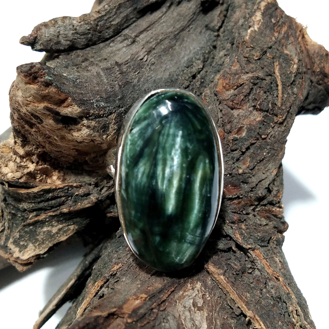 Natural Green Seraphinite Gemstone Ring, 925 Solid Sterling Silver Ring, Seraphinite Stone Size 27x15 mm Handmade Gift independence day Ring