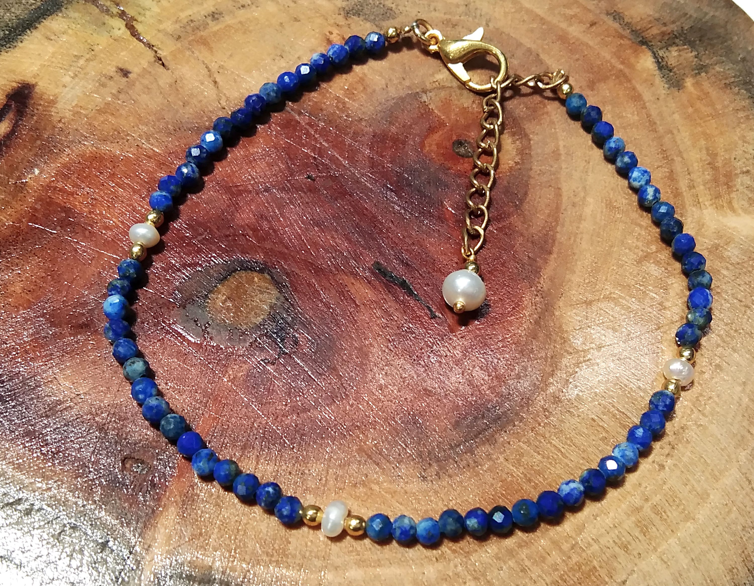 Natural Lapis Lazuli Faceted & Pearl Bracelet, 925 Sterling Silver Stone Bracelet, Top Amazing Quality Gold Silver Making Pearl Bracelet