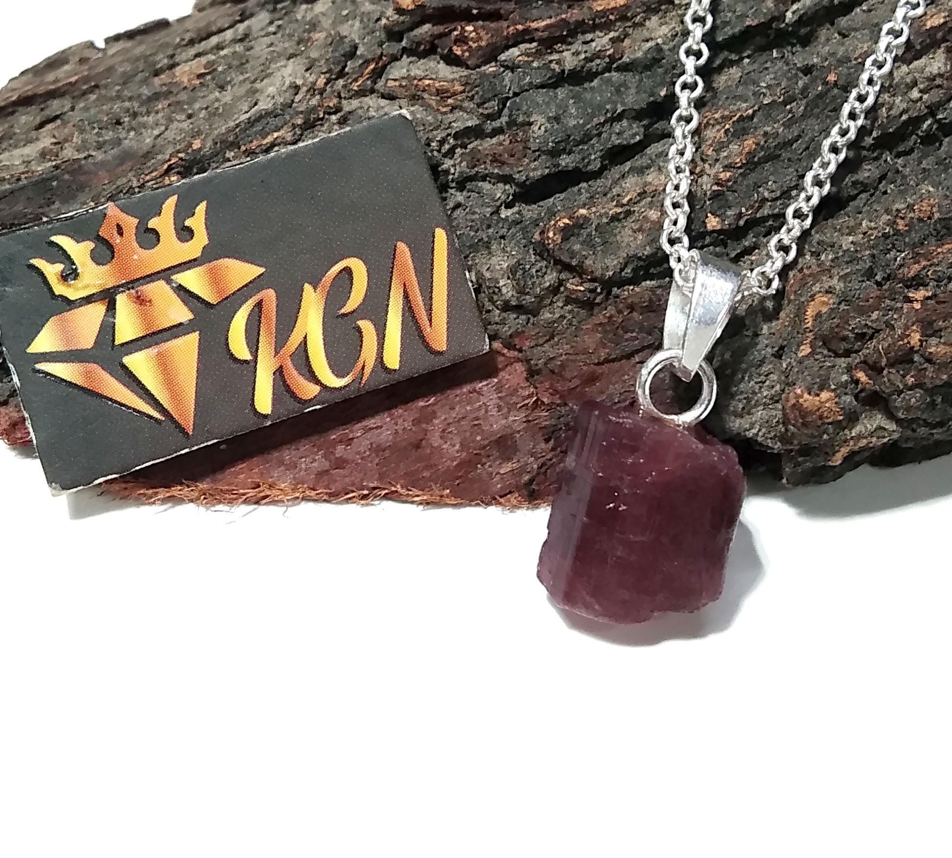 Natural Pink Tourmaline Raw Gemstone Pendant, Solid 925 Starling Silver Pendant Chain Necklace, Jewelry Stone Size 12x11mm Gift Pendant