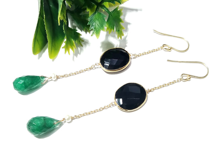 Black Onyx,Green Jade Gemstone Earrings, 925 Sterling Silver Earring, Handmade Making Jewelry Earring, Gift Women Birthstone Earring