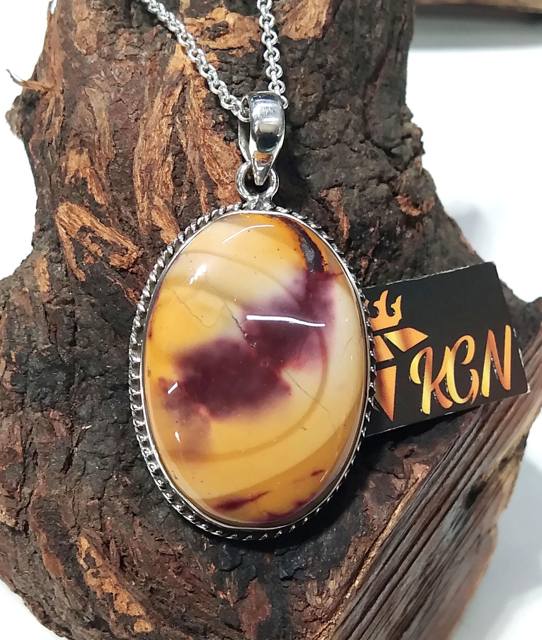 Natural Mookaite Jasper Gemstone Pendant, 925 Starling Silver Pendant Chain Necklace, Handmade Silver Design Pendant, Gift For Men & Women.