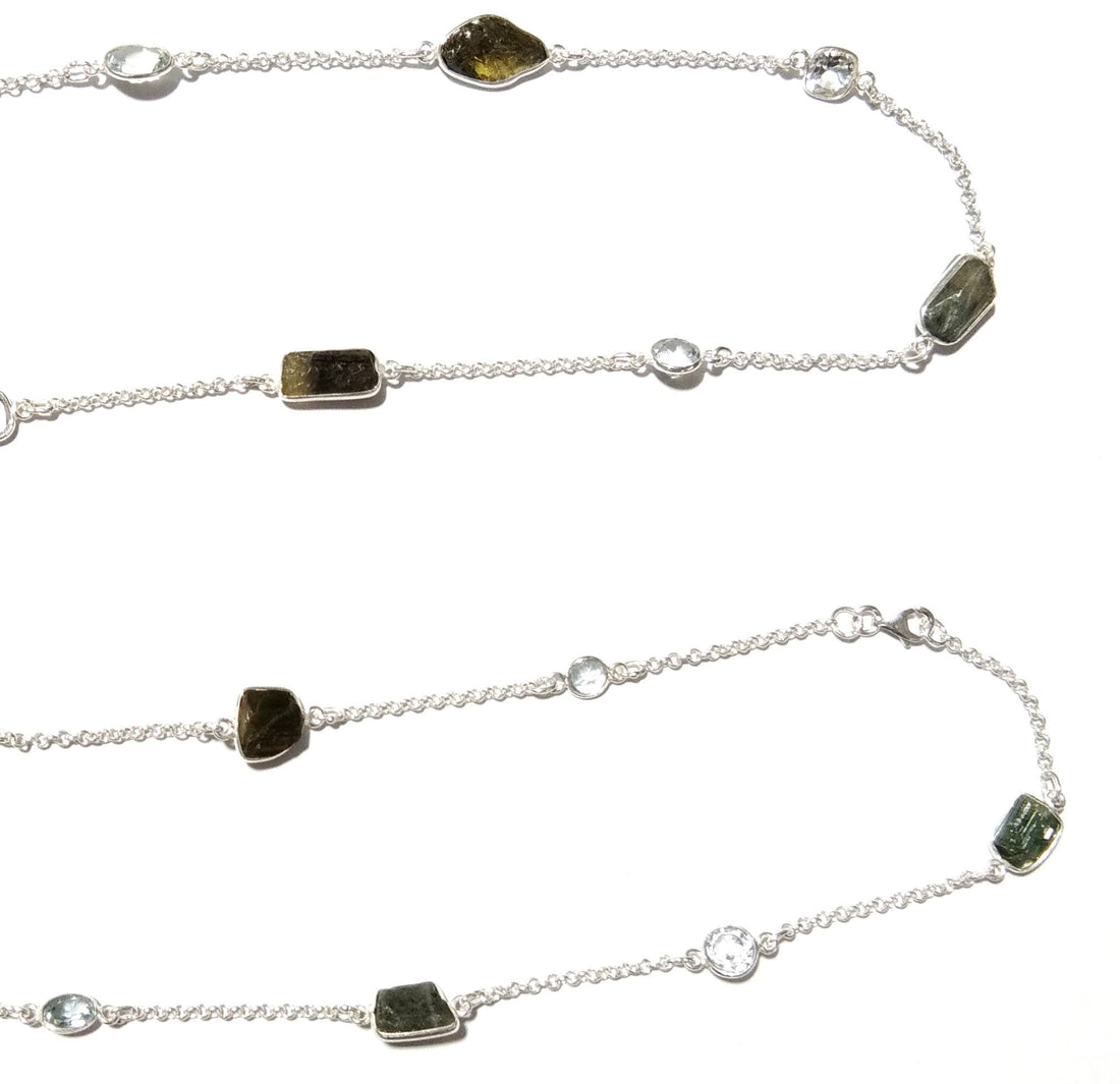 Beautiful Nice Log Necklace ! ALL Natural Gemstone Tourmaline Rough & White Topaz Log Bezel Necklace With 925 Starling Silver Length 36 inch