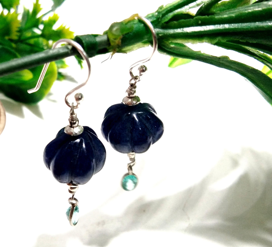 Blue Sapphire & Appetite Beaded Earring, 925 Silver Beaded Earring, Natural Gemstone Handmade Making Jewelry, Beautiful Beaded Stone Earring