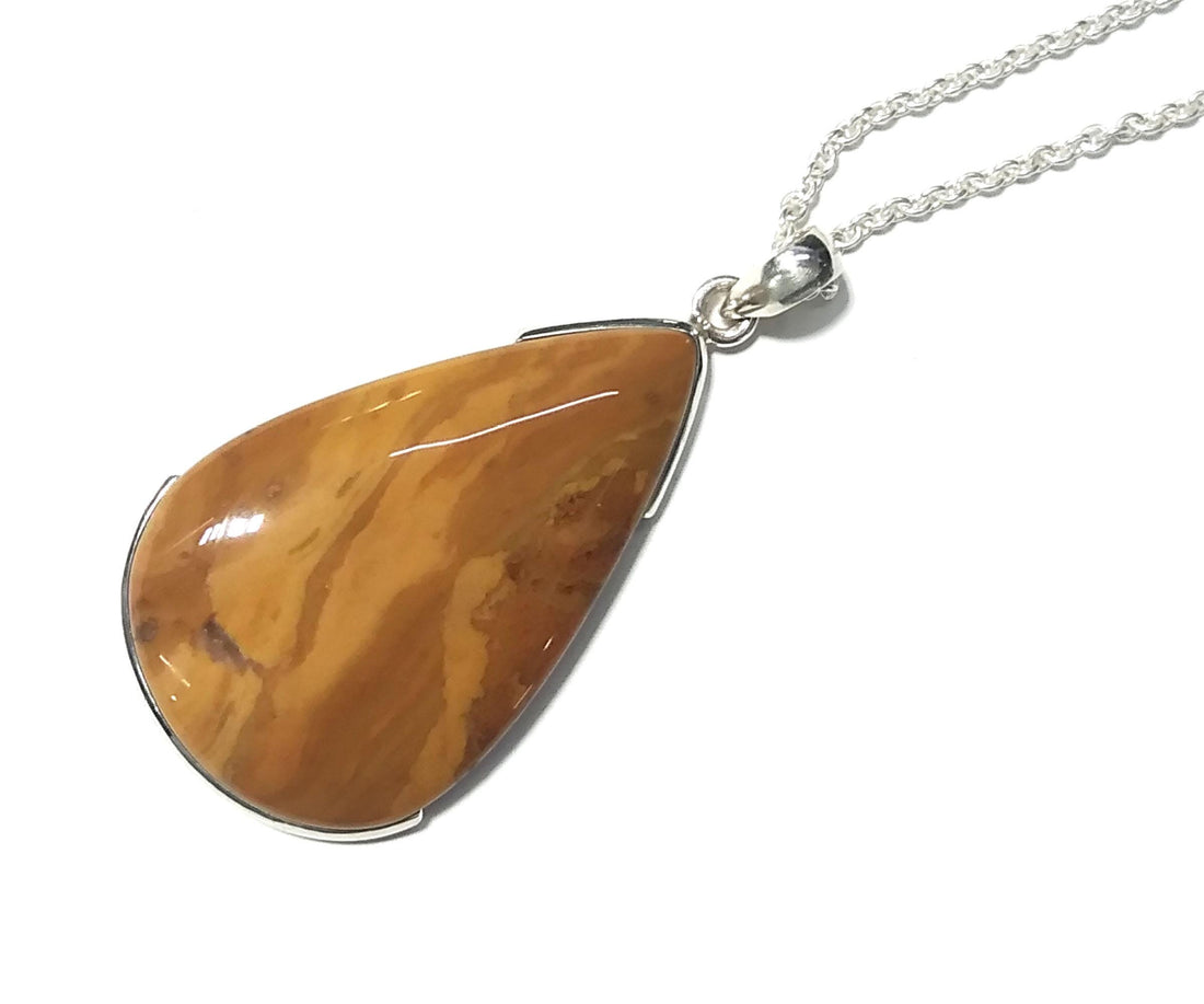 Natural Yellow Jasper Pendant, 925 Sterling Silver Pendant Chain Necklace, Gemstone Jasper Jewelry, Handmade Silver Pendant For Wedding Gift