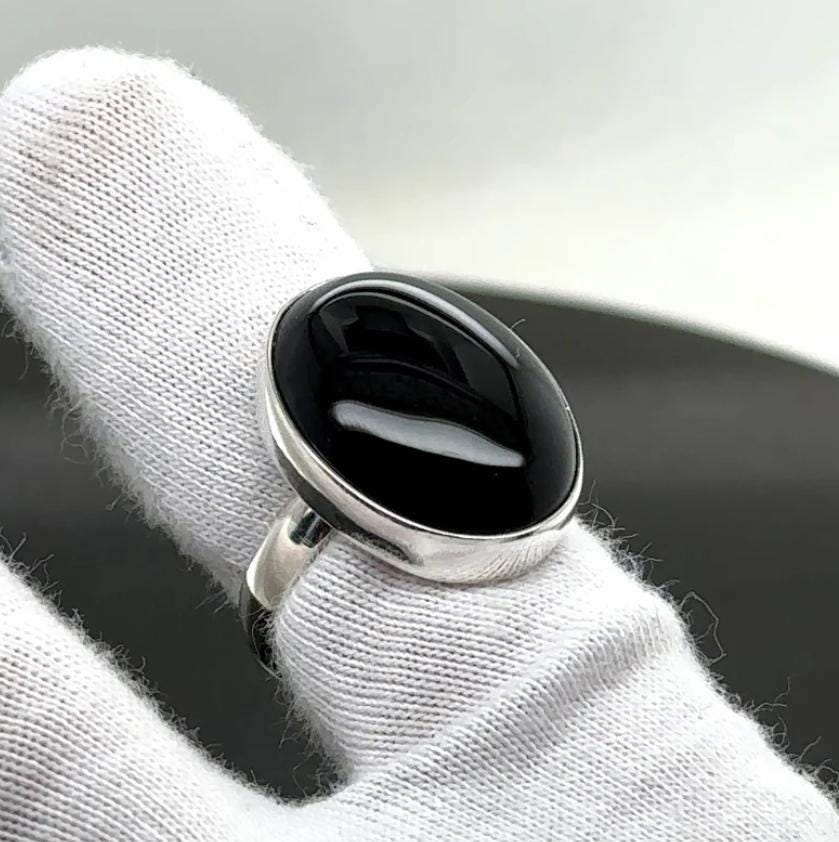 Natural Black Onyx Gemstone Ring, Solid 925 Sterling Silver Ring, Amazing Black Onyx Stone Shape Oval Handmade Ring, Gift Birthday Ring