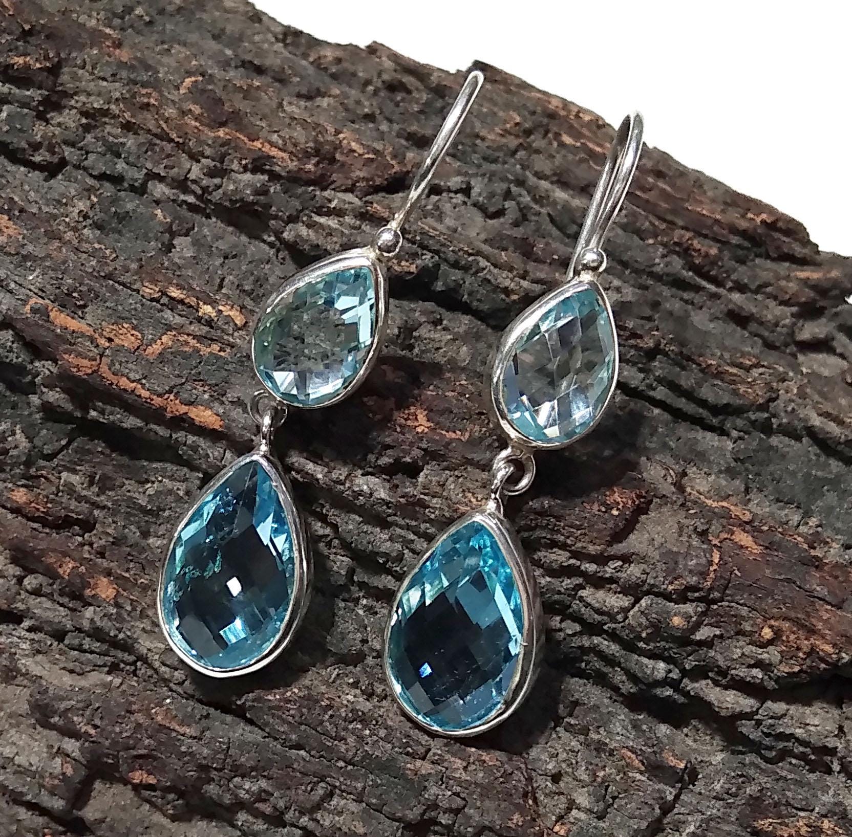 Natural Blue Topaz Gemstone Earring, 925 Solid Starling Silver Earring, Beautiful Color Blue Topaz Earring, Anniversary Gift Wedding Earring