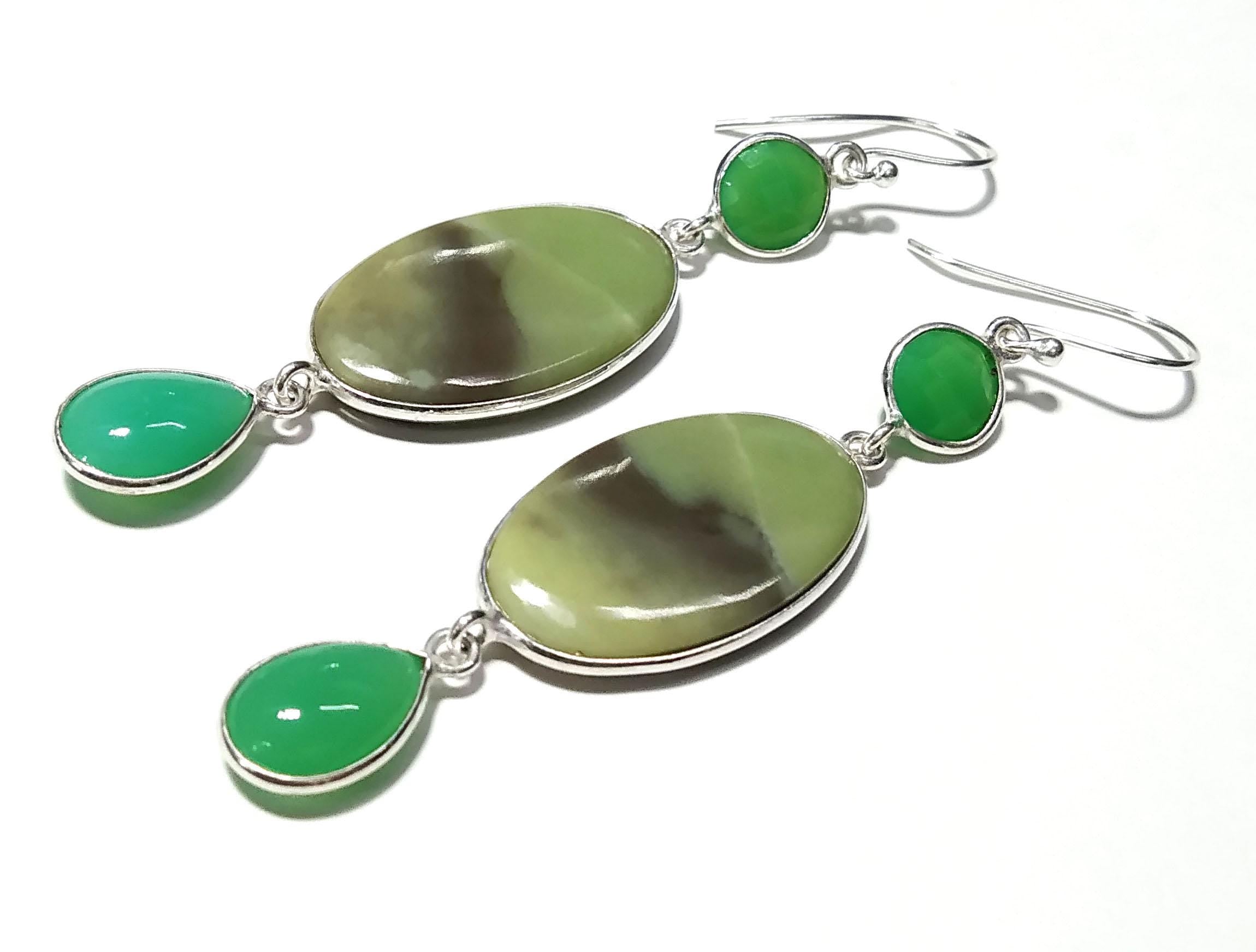 Green Serpentine,Chrysoprase Stone Drop Earring, 925 Starling Silver Earring, Amazing Quality Green Serpentine Earring, For Girls/Women