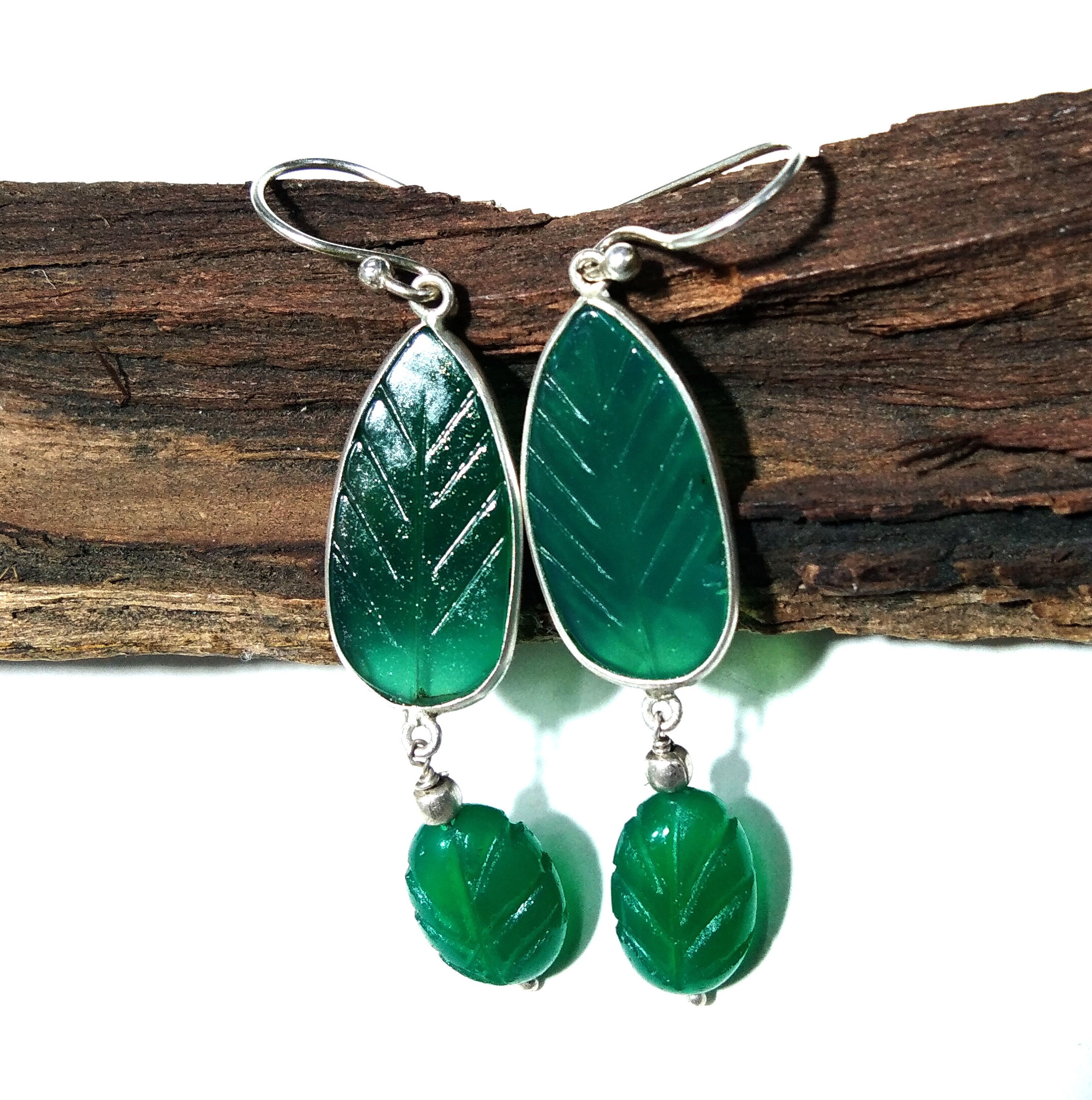 Natural Green Onyx Carved Gemstone Earring, 925 Solid Starling Silver Earring, Beautiful Onyx Carved Stone Handmade Gift Birthday Earring