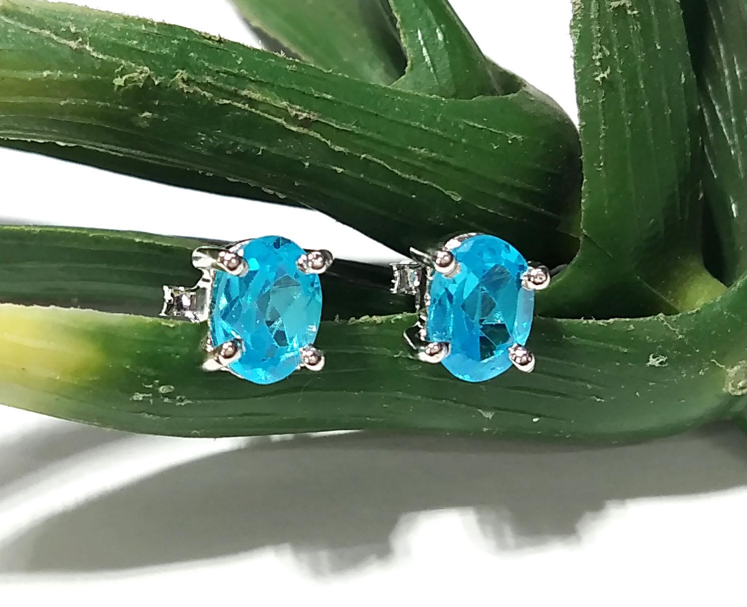 Blue Topaz Stud Earring, 925 Solid Starling Silver Earring Jewelry, Natural Blue Topaz Stone Oval Shape Stone Size 7x5mm Gift for Her Studs