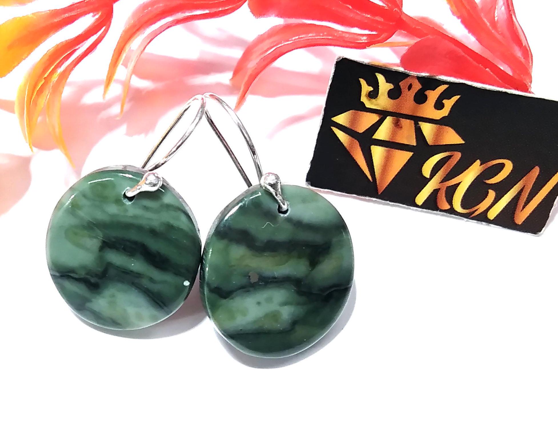 Green Zebra Jasper Gemstone Earring, Solid 925 Starling Silver Earring, Natural Zebra Jasper Stone Size 19x17mm Gift For Girls & Women