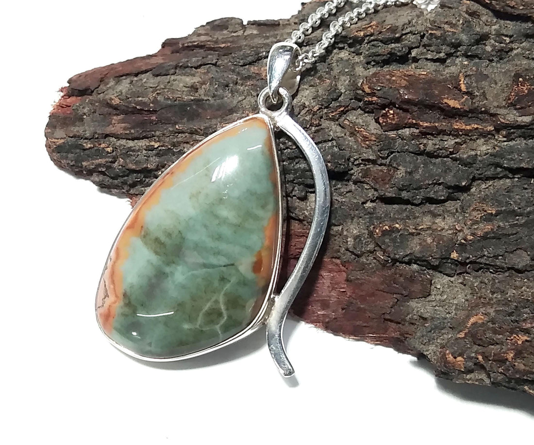 Polychrome Jasper Gemstone Pendant Necklace, 925 Starling Silver Chain Necklace Pendant, Handmade Pendant Jewelry, Wedding Gift