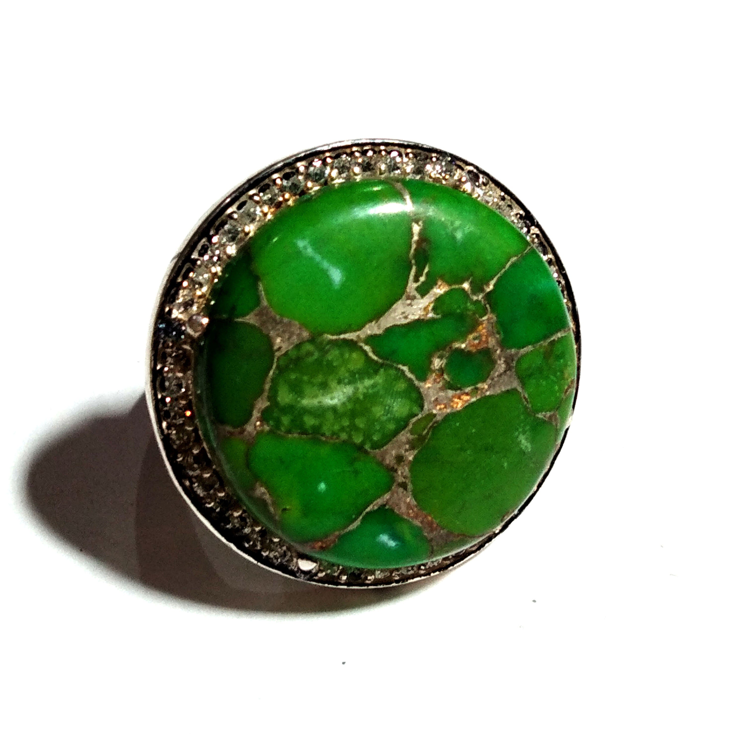 Green Copper Turquoise and Zircon Ring Stone, Solid 925 Starling Silver Ring, Turquoise and Zircon Ring, Jewelry Round Shape For Gift Ring